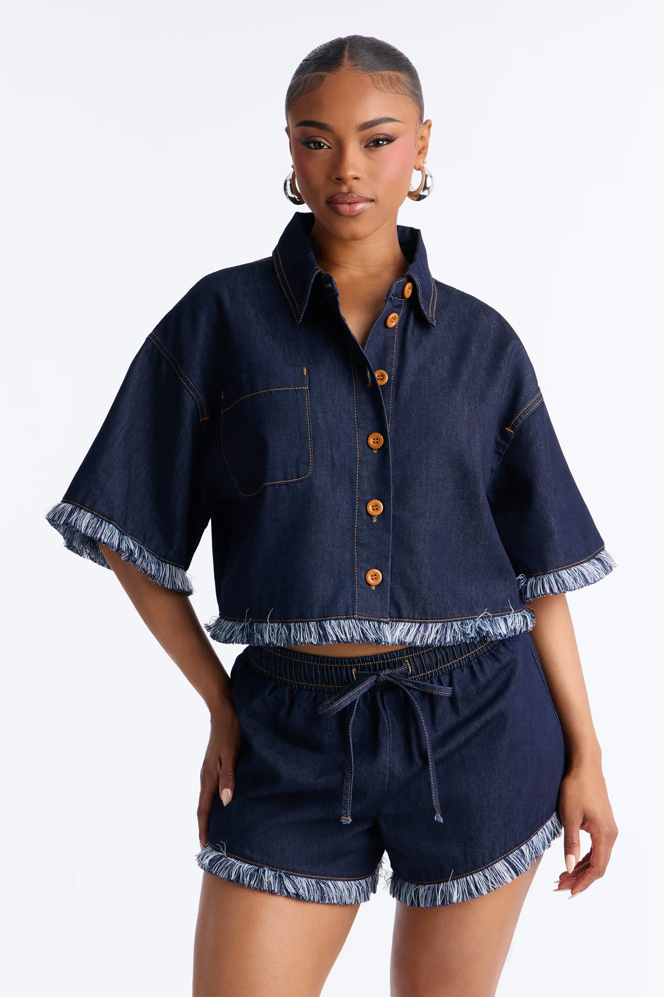 Farina Fringe Short Set - Dark Wash - Image 2