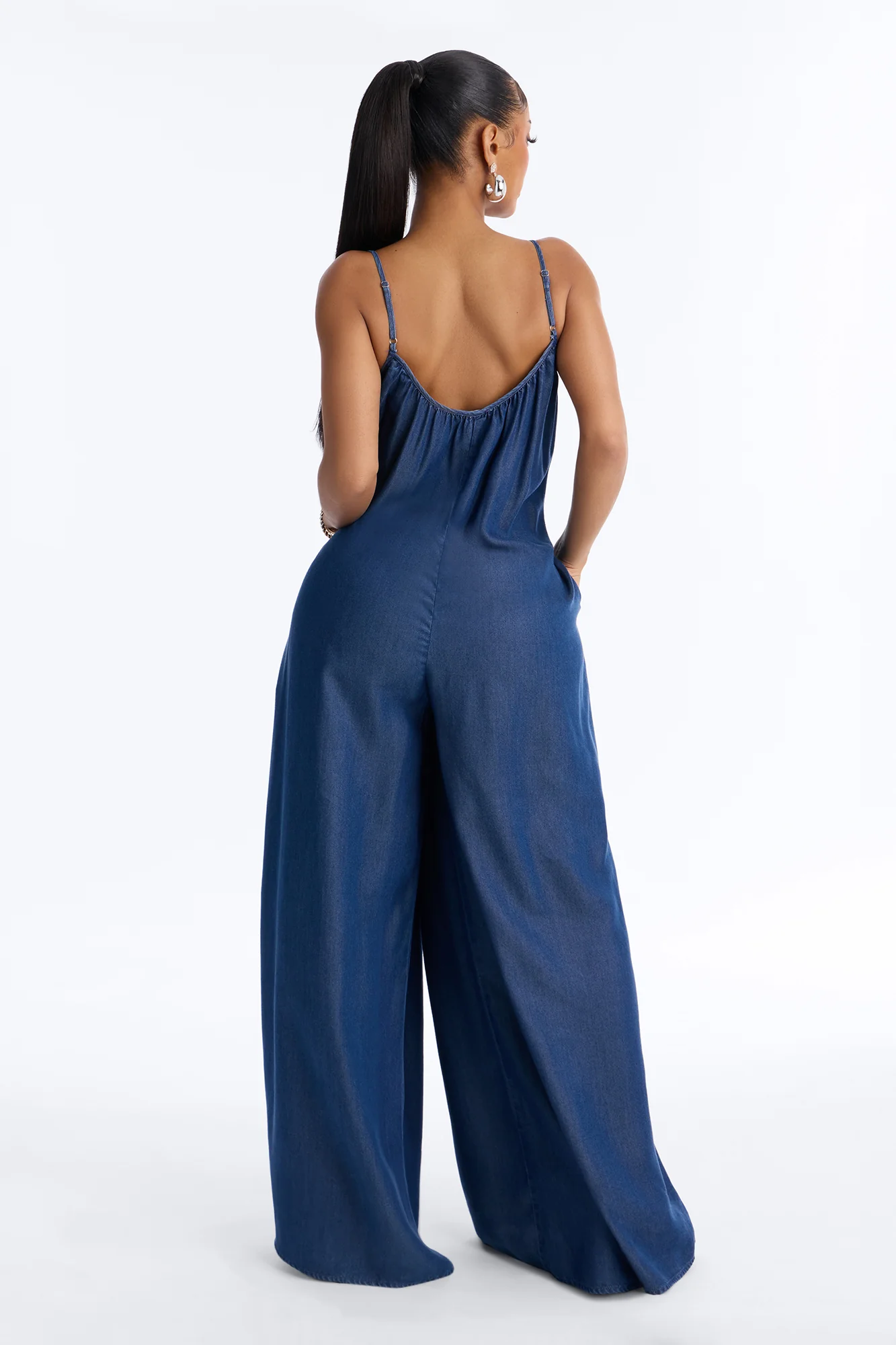 Farmer's Market Strolls Chambray Jumpsuit - Dark Wash - Image 3