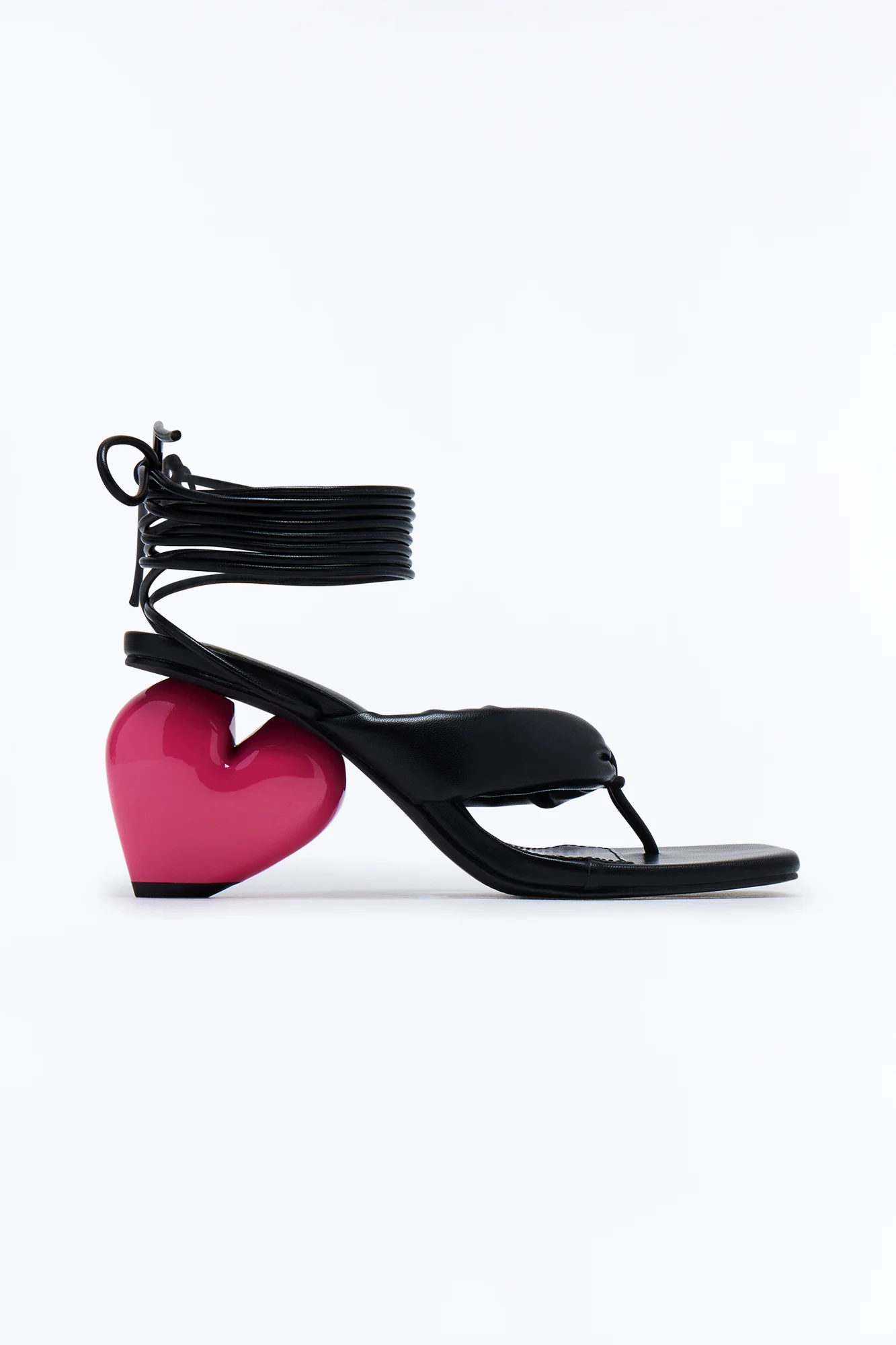 Fate Novelty Heart Wrap Up Thong Heels - Black