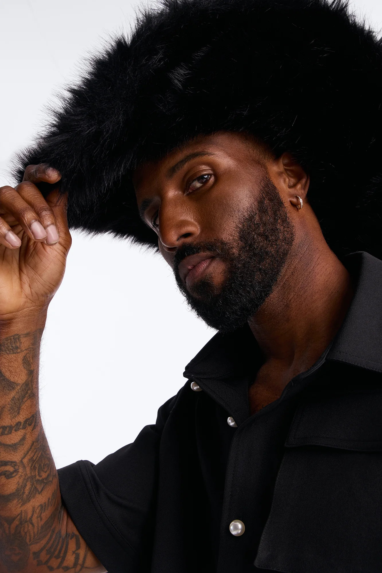 Faux Fur Cowboy Hat - Black