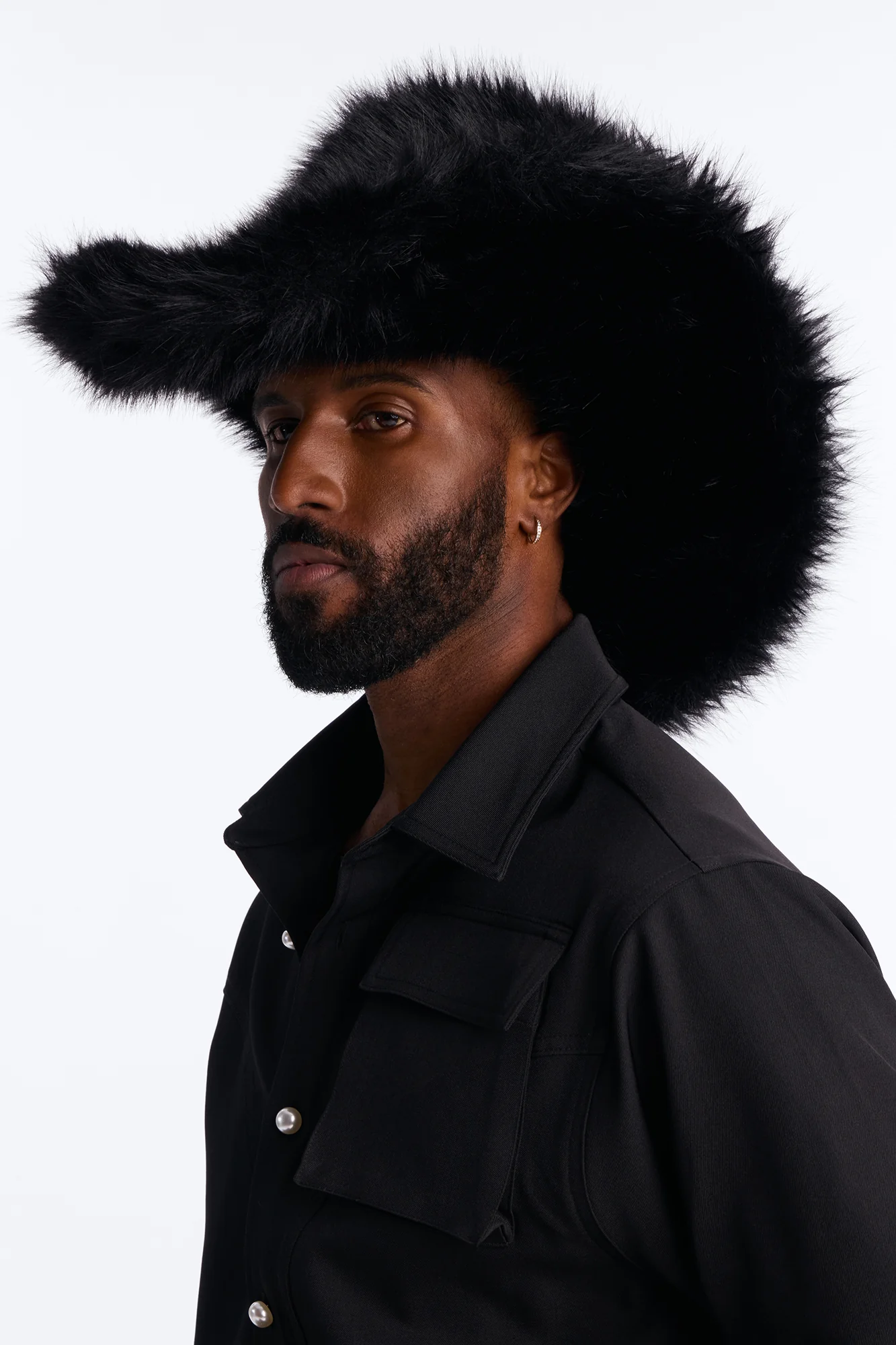 Faux Fur Cowboy Hat - Black - Image 2