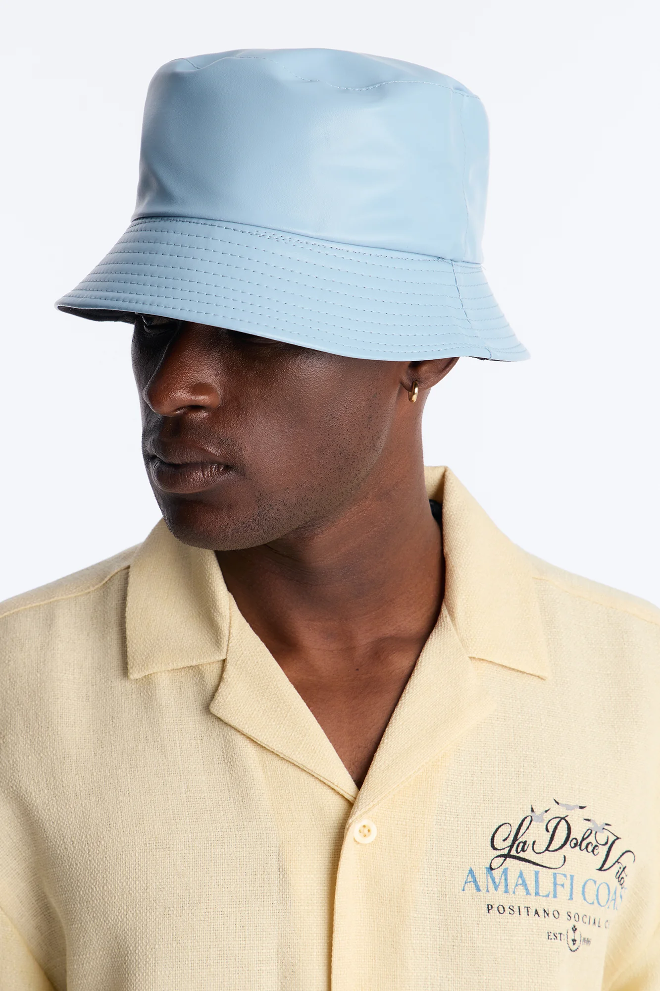 Faux Leather Bucket Hat - Light Blue