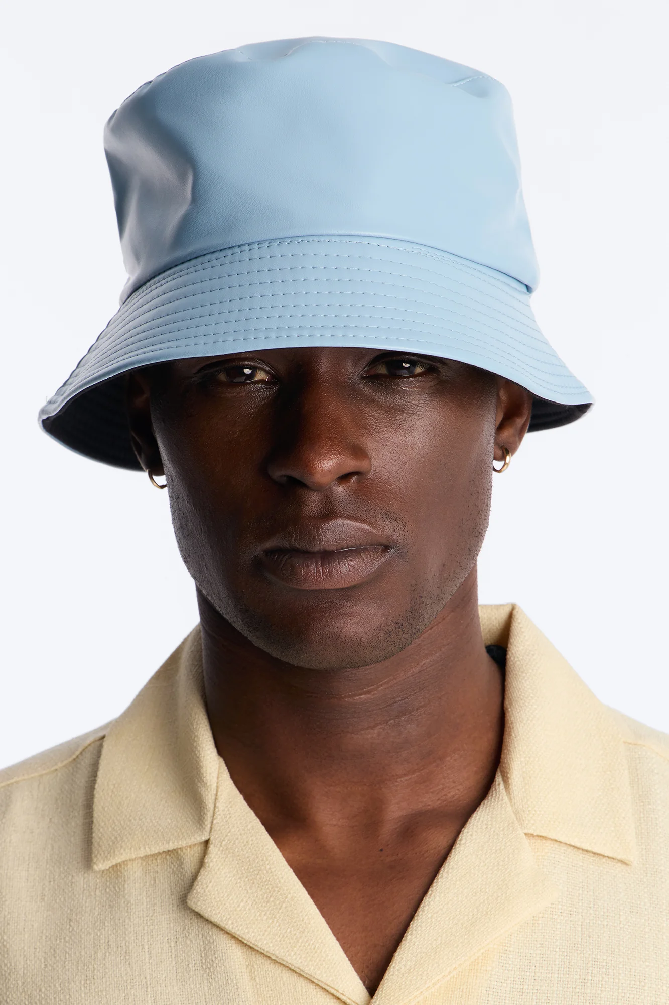Faux Leather Bucket Hat - Light Blue - Image 2
