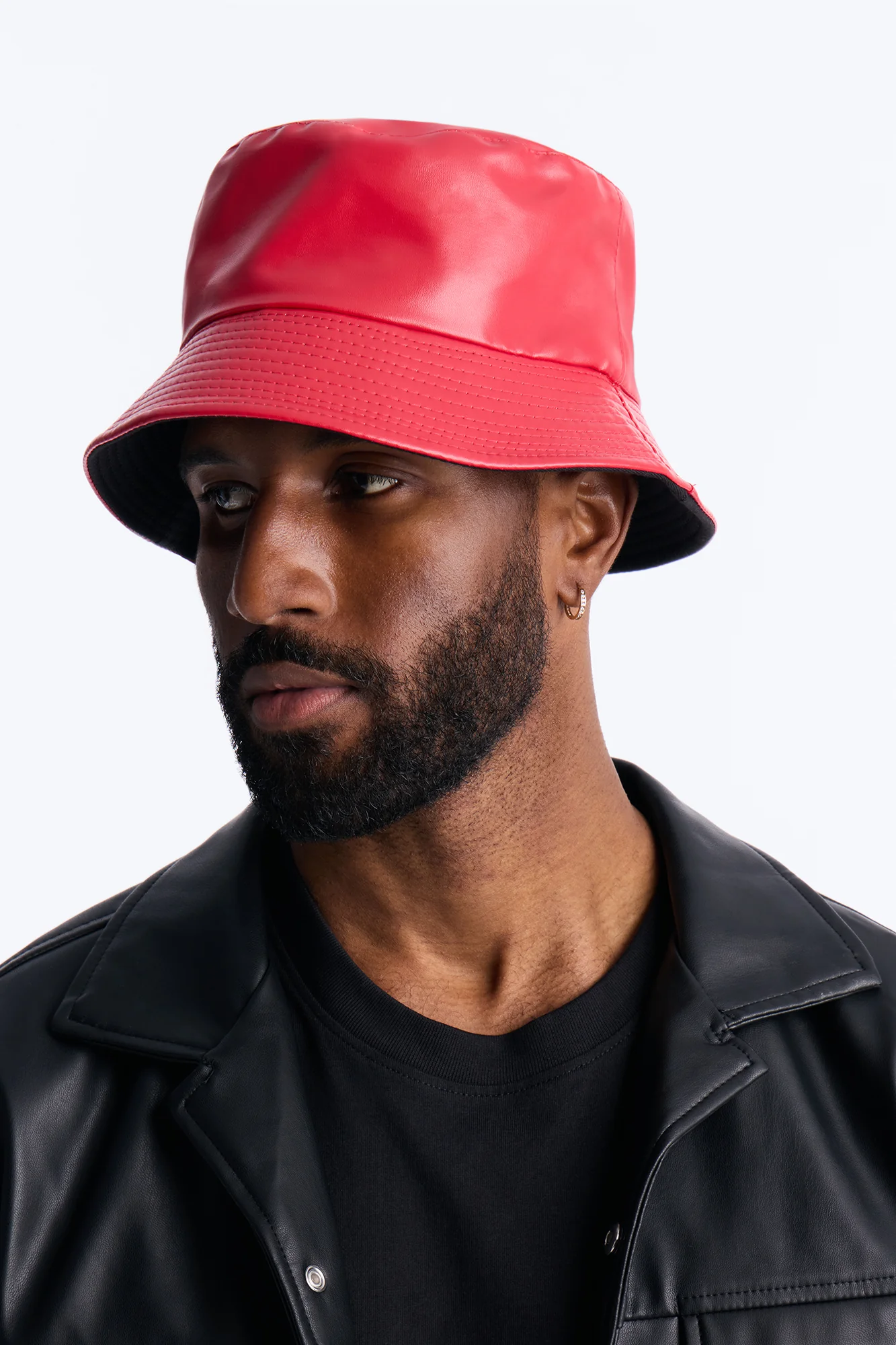 Faux Leather Bucket Hat - Red