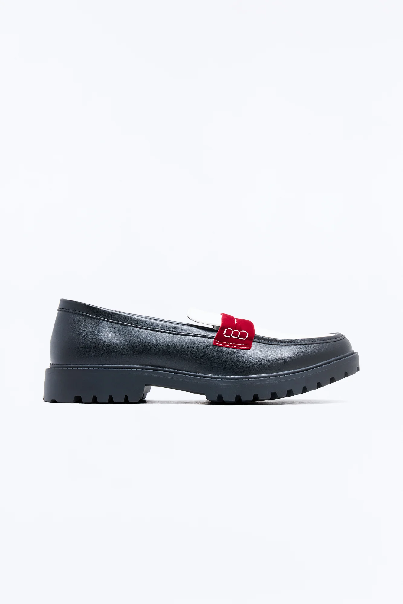 Faux Leather Penny Strap Chunky Loafer - Black/Red
