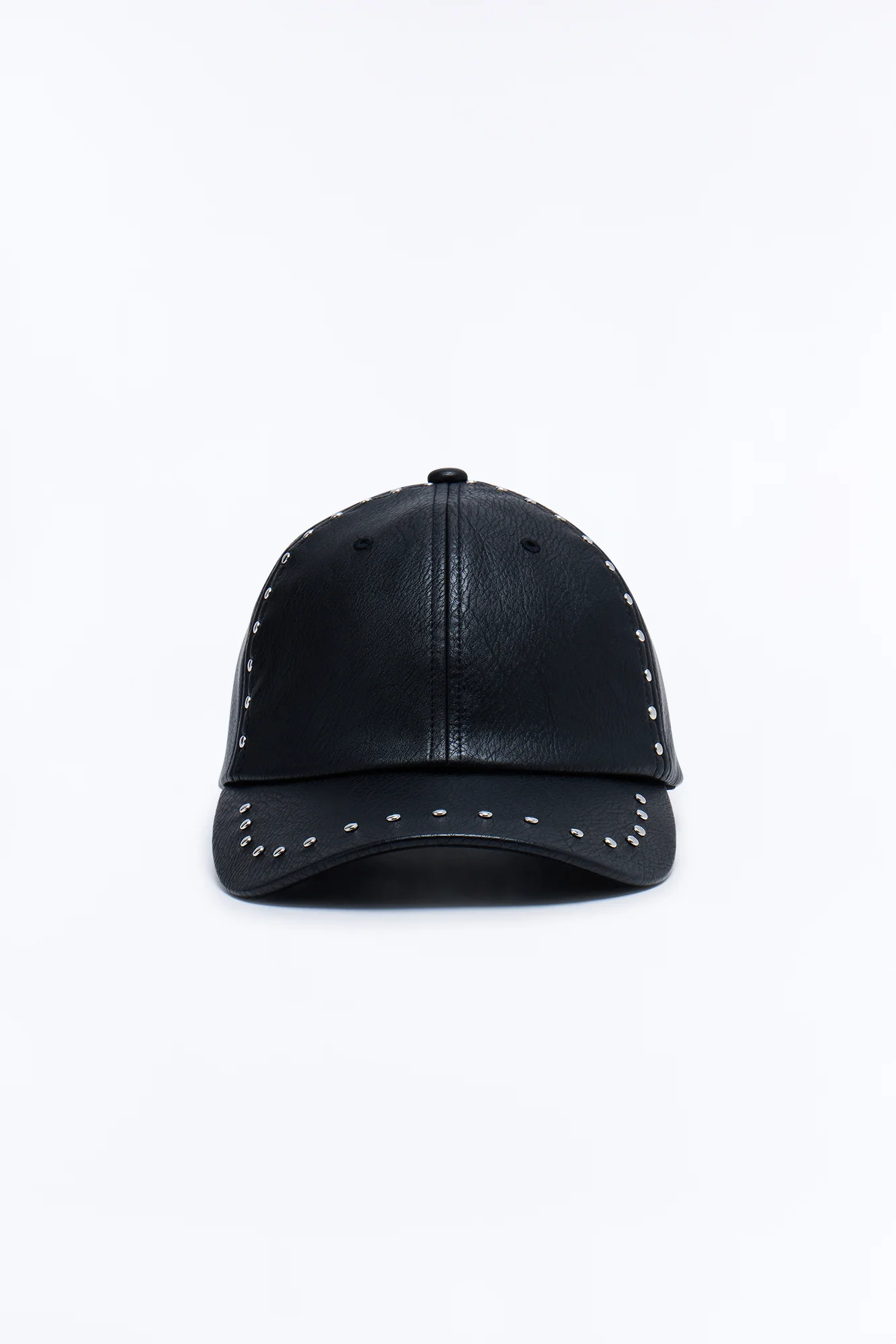 Faux Leather Studded Snapback Hat - Black - Image 3
