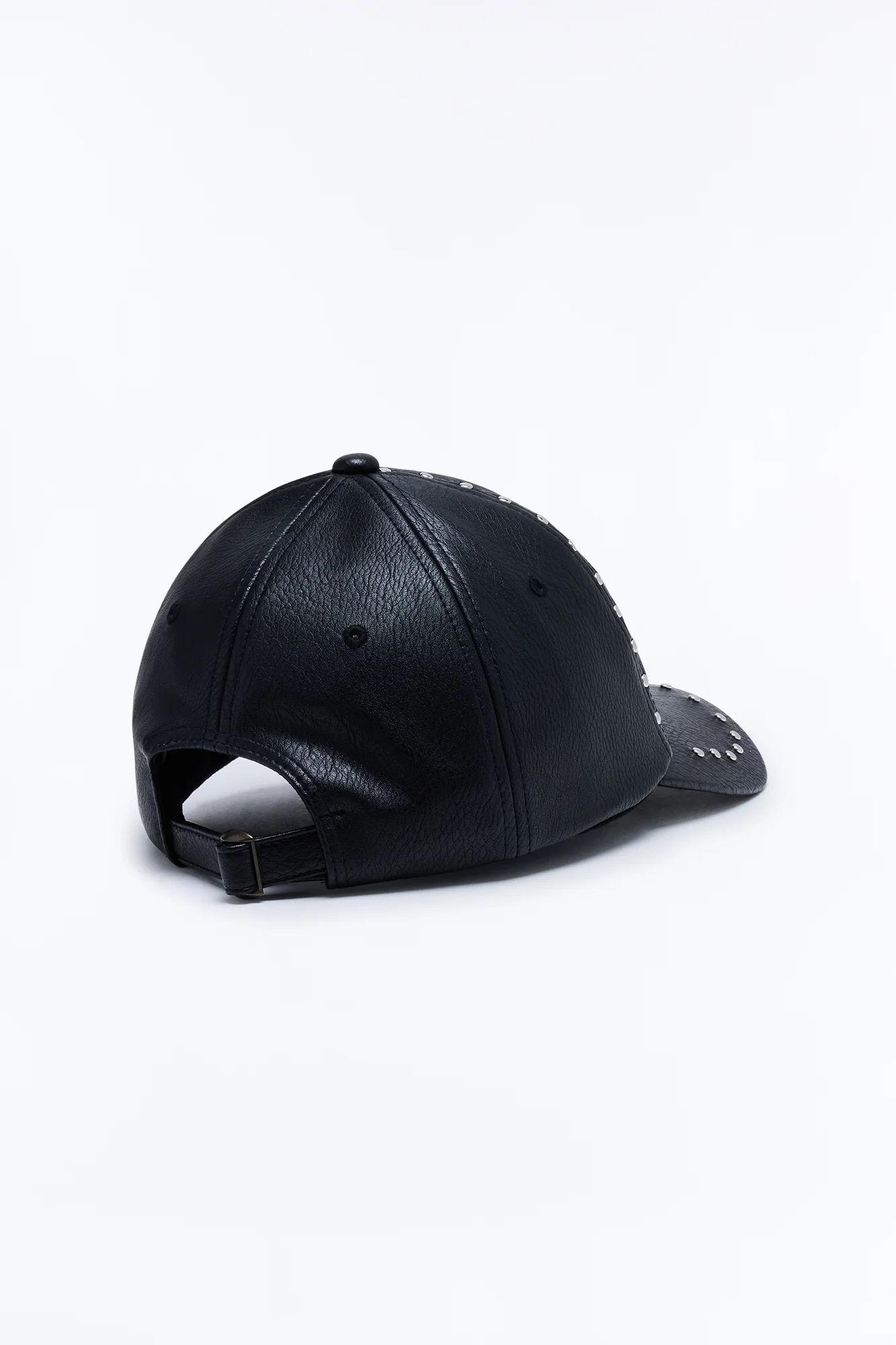 Faux Leather Studded Snapback Hat - Black - Image 4
