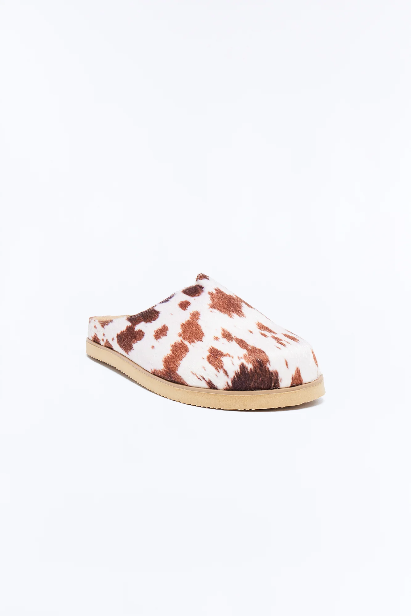 Faux Pony Hair Cow Print Slip On Mule - Multi Color - Image 3