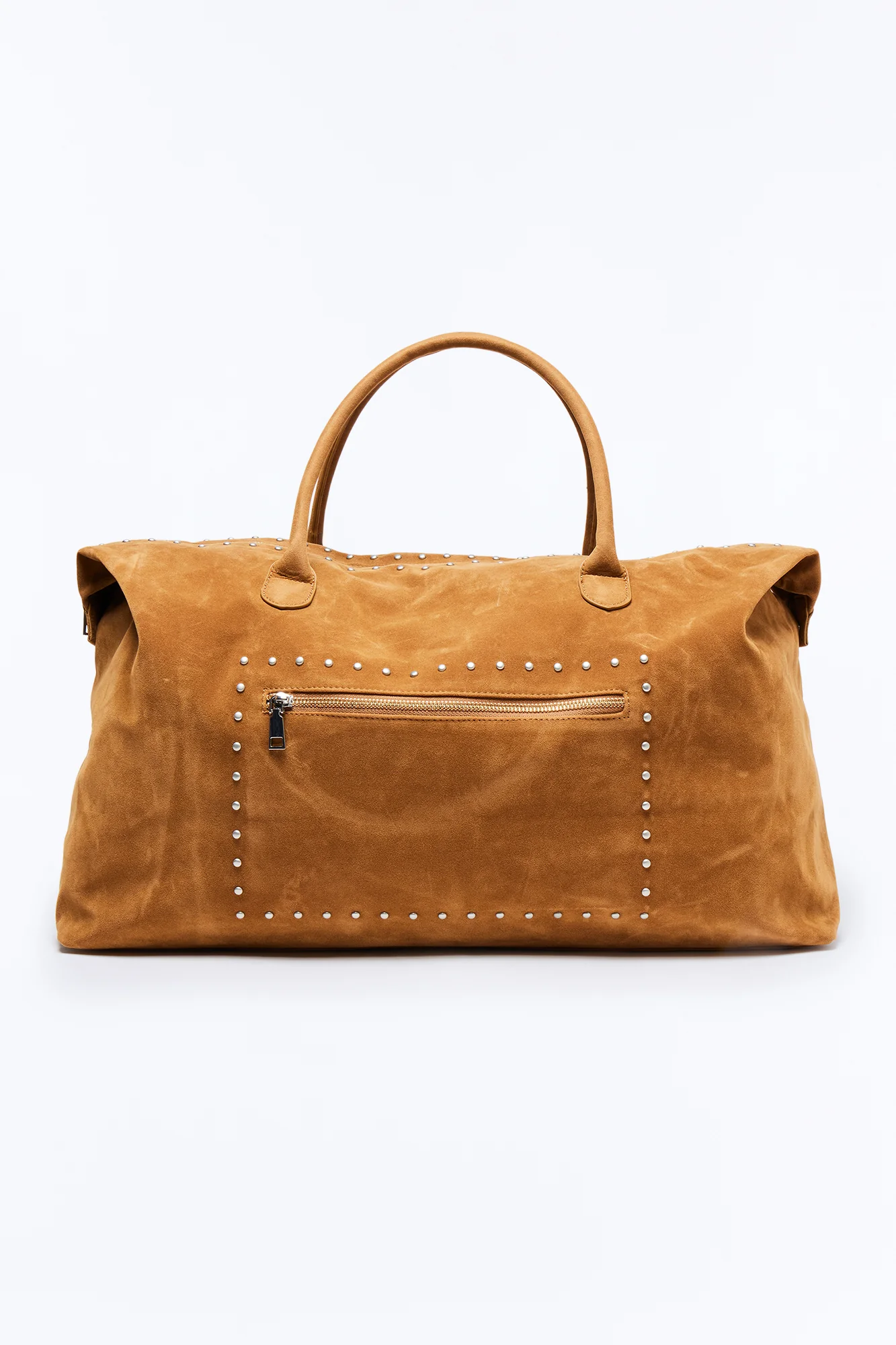 Faux Suede Studded Weekender Bag - Camel - Image 3