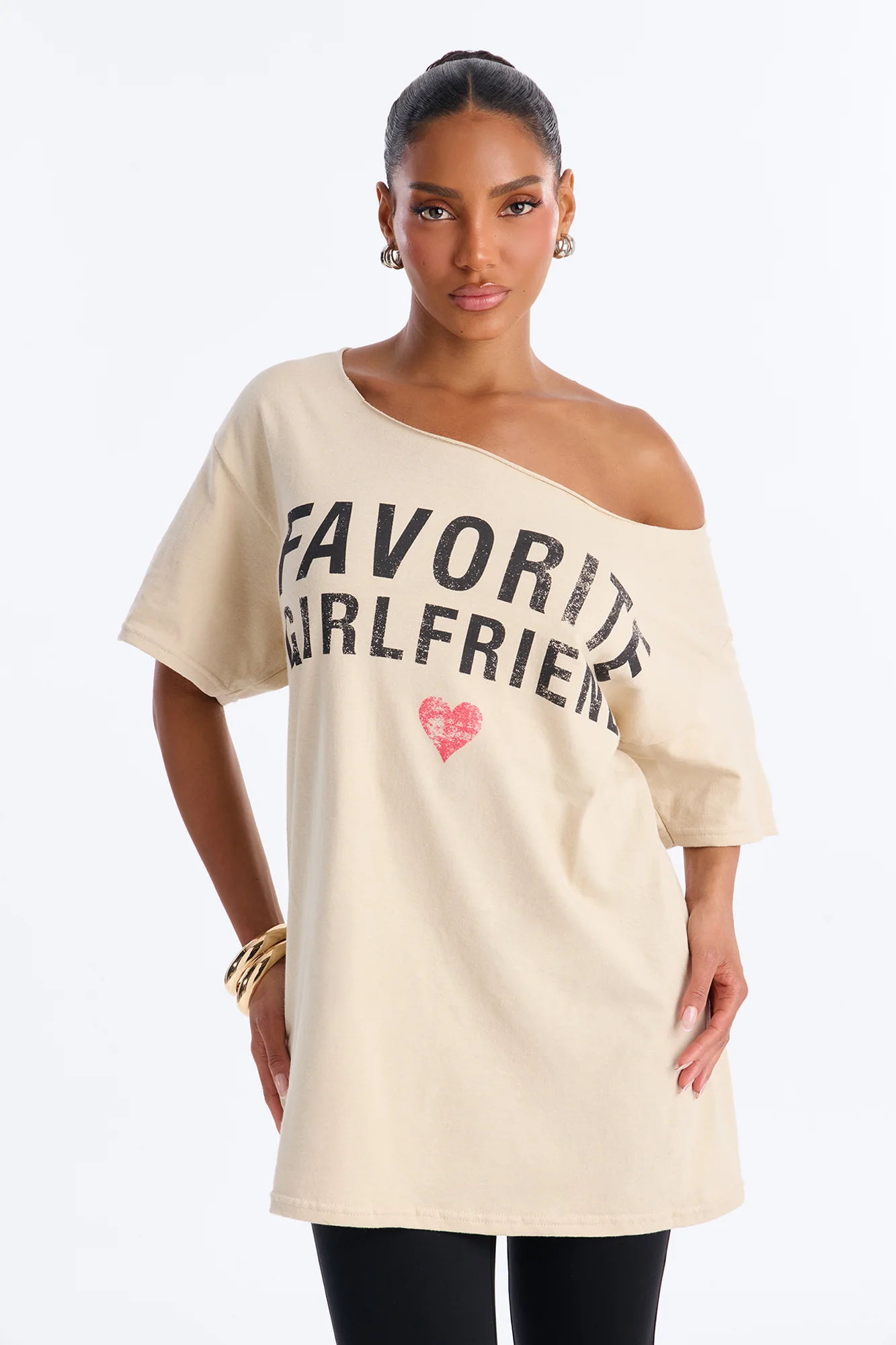 Favorite Girlfriend Off Shoulder Tee - Sand - Image 3