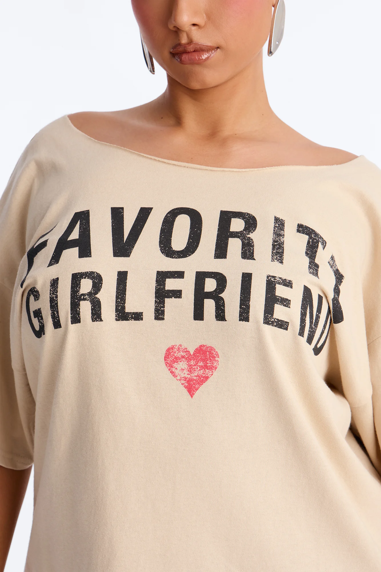 Favorite Girlfriend Off Shoulder Tee - Sand - Image 7