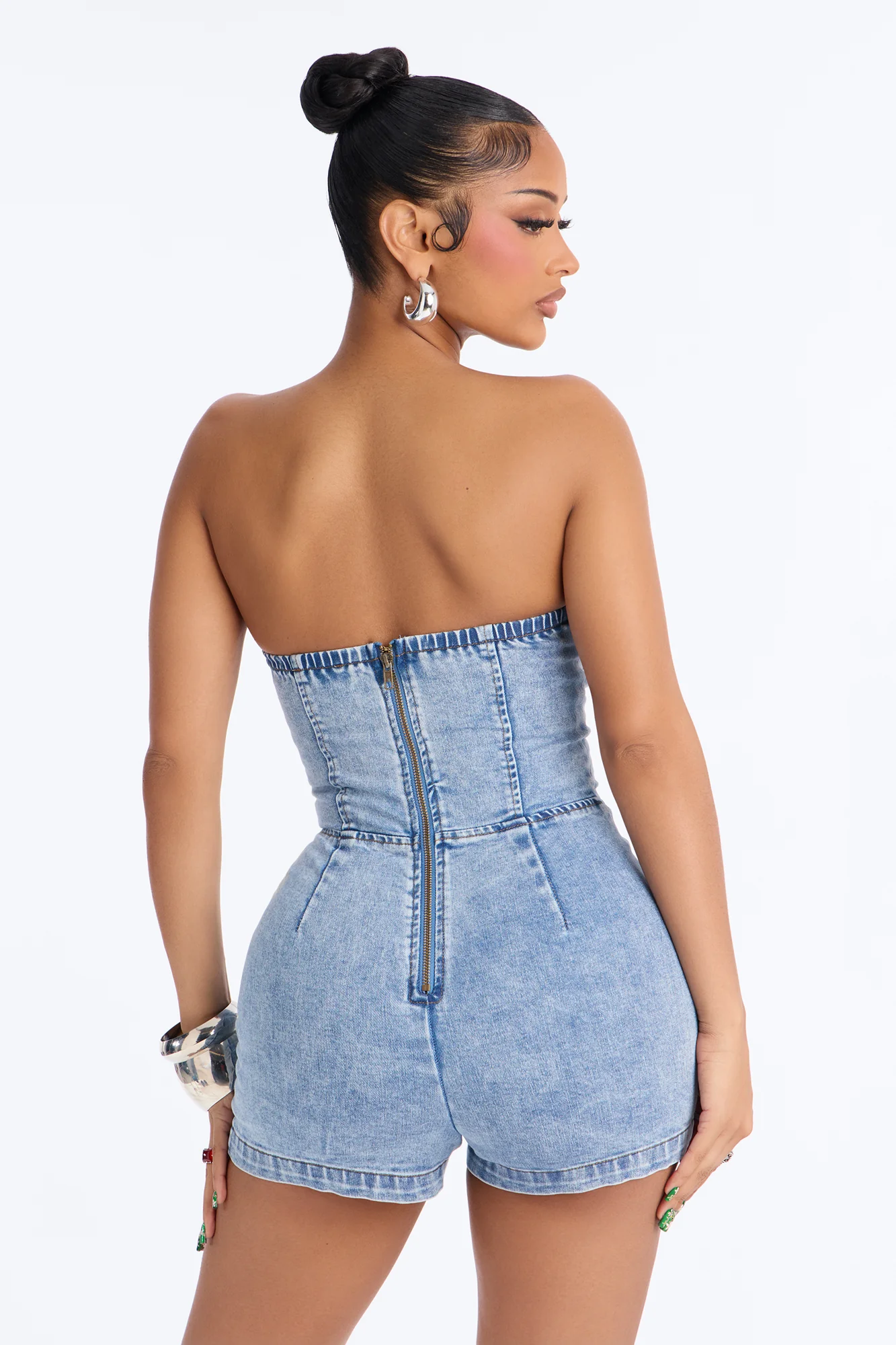 Fawn Strapless Denim Micro Romper - Light Wash - Image 4