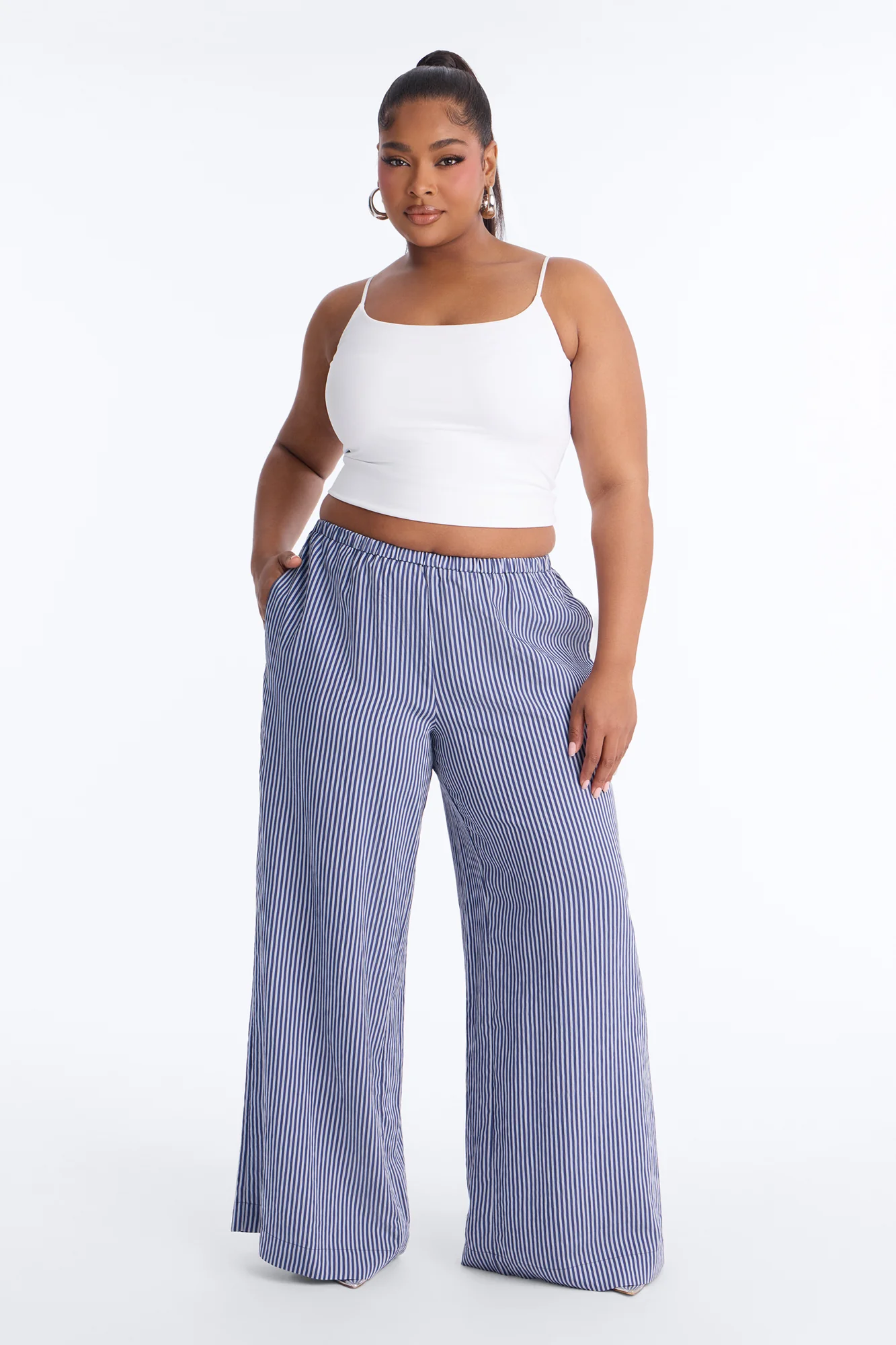 Fawn Stripe Wide Leg Pant 33″ - Blue - Image 4