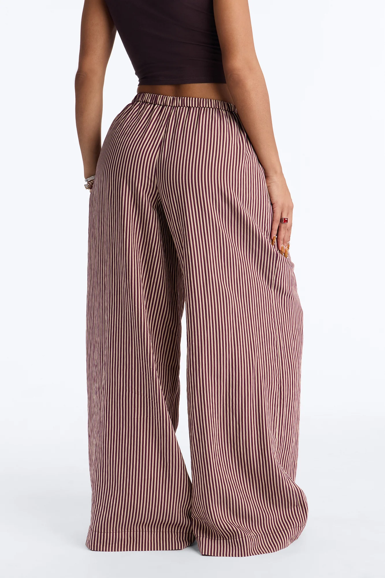 Fawn Stripe Wide Leg Pant 33″ - Chocolate - Image 3