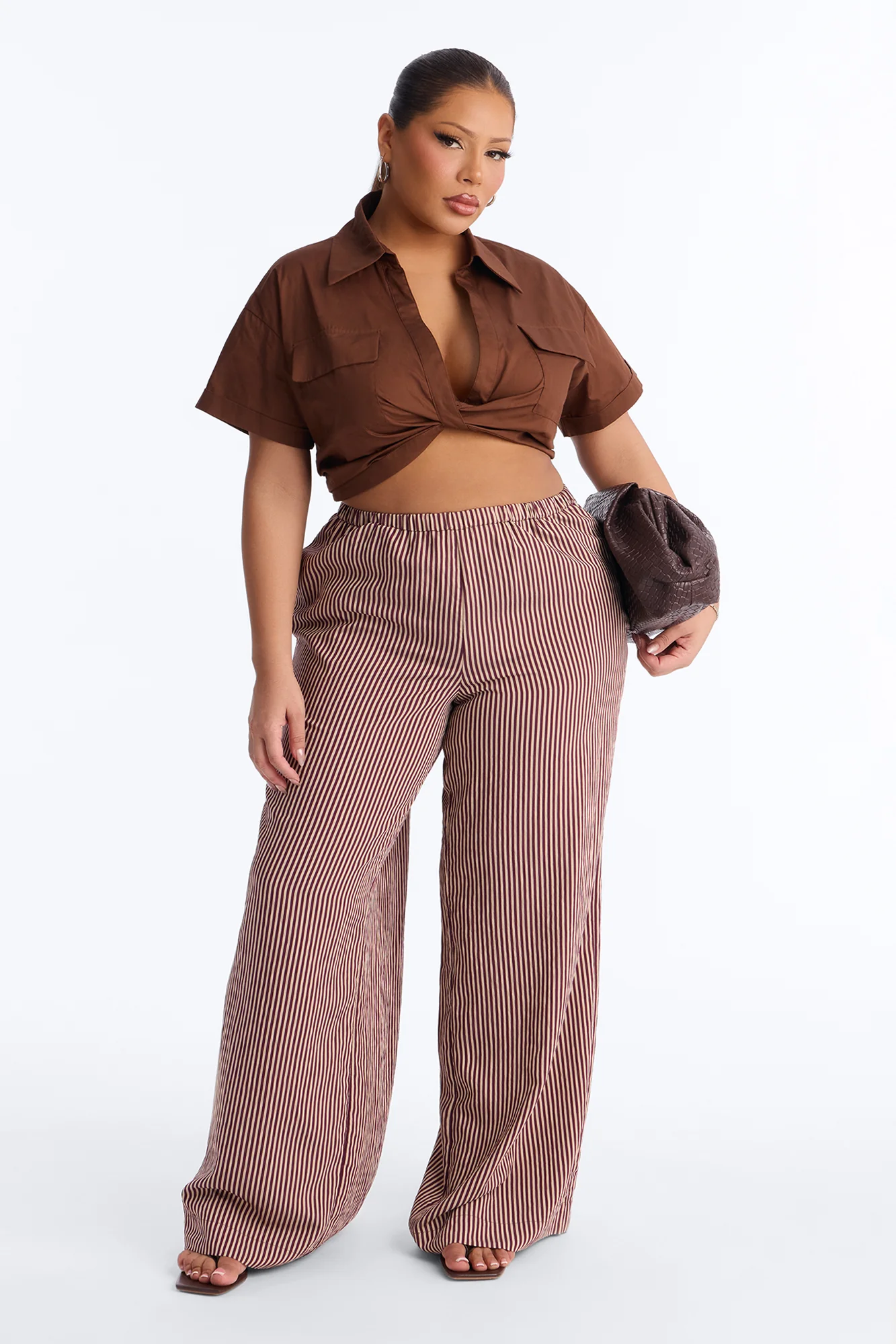 Fawn Stripe Wide Leg Pant 33″ - Chocolate - Image 4