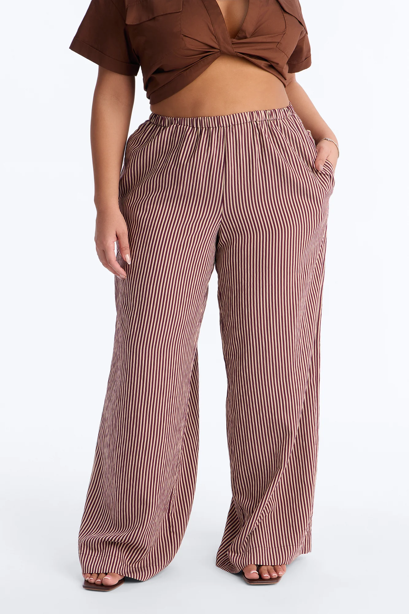 Fawn Stripe Wide Leg Pant 33″ - Chocolate - Image 5
