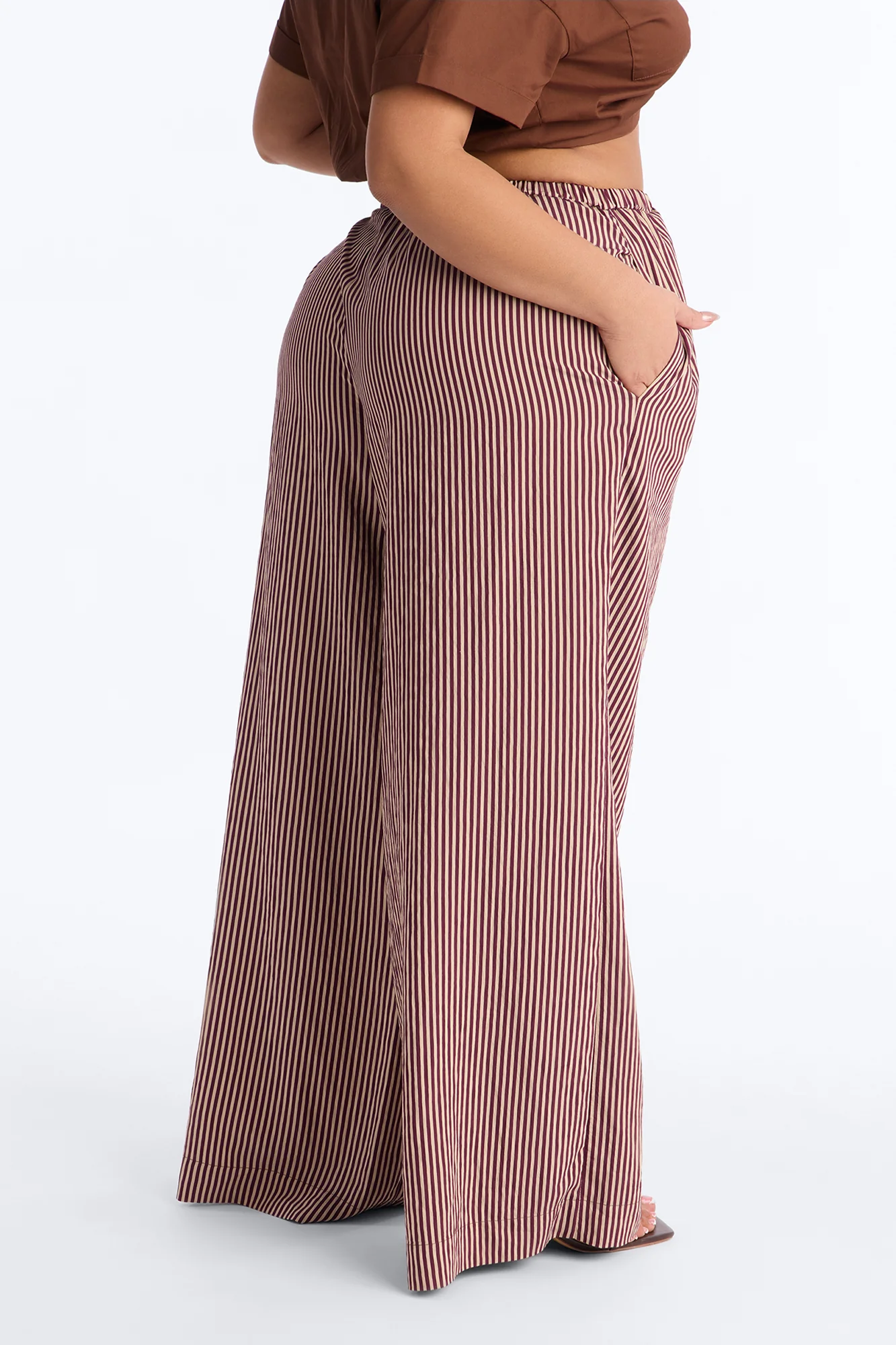 Fawn Stripe Wide Leg Pant 33″ - Chocolate - Image 6