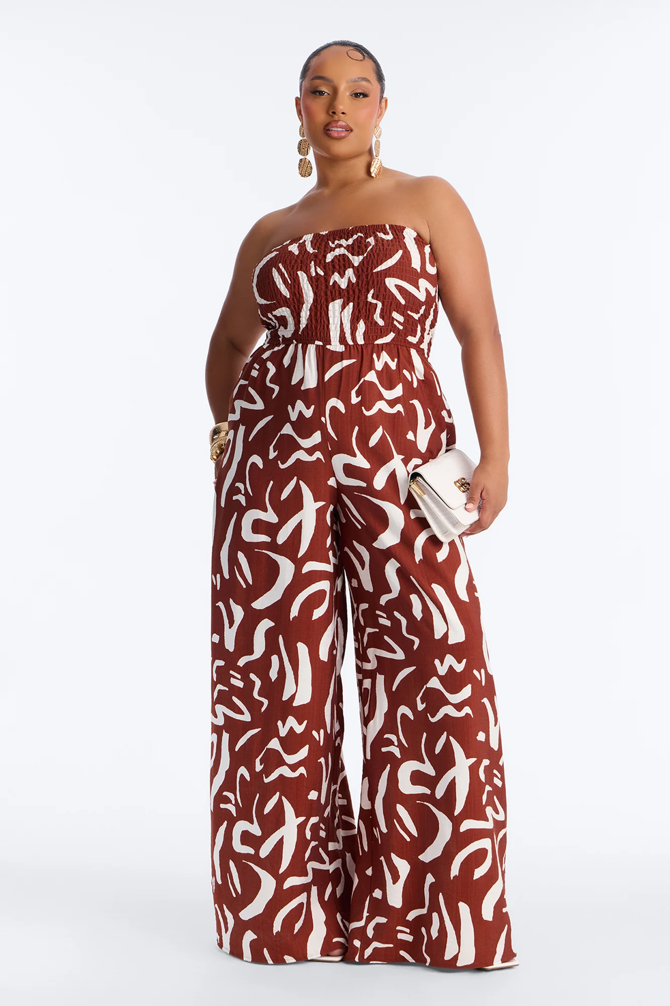 Faye Strapless Abstract Wide Leg Jumpsuit - Rust/combo - Image 5