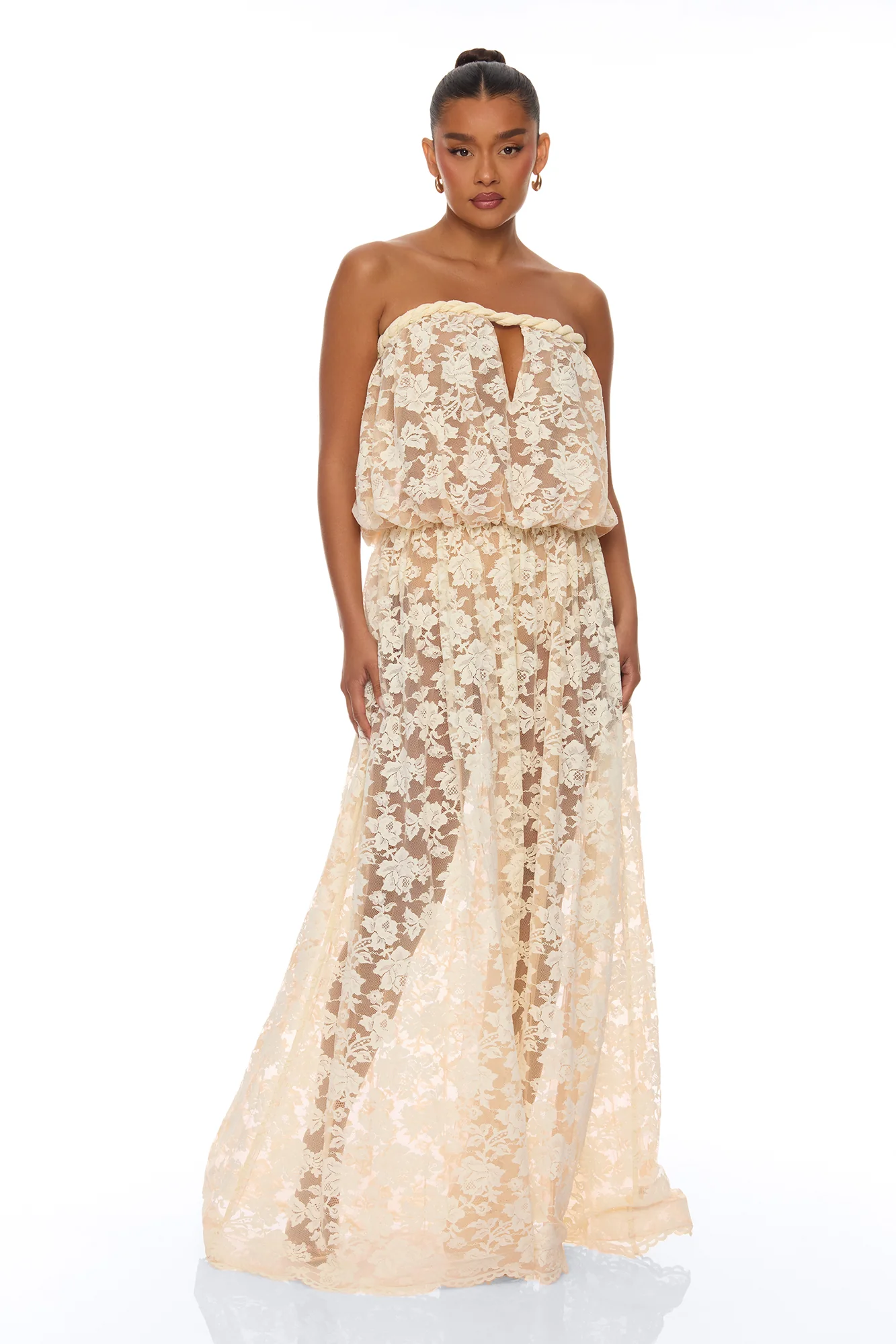 Faye Strapless Lace Maxi Dress - Cream