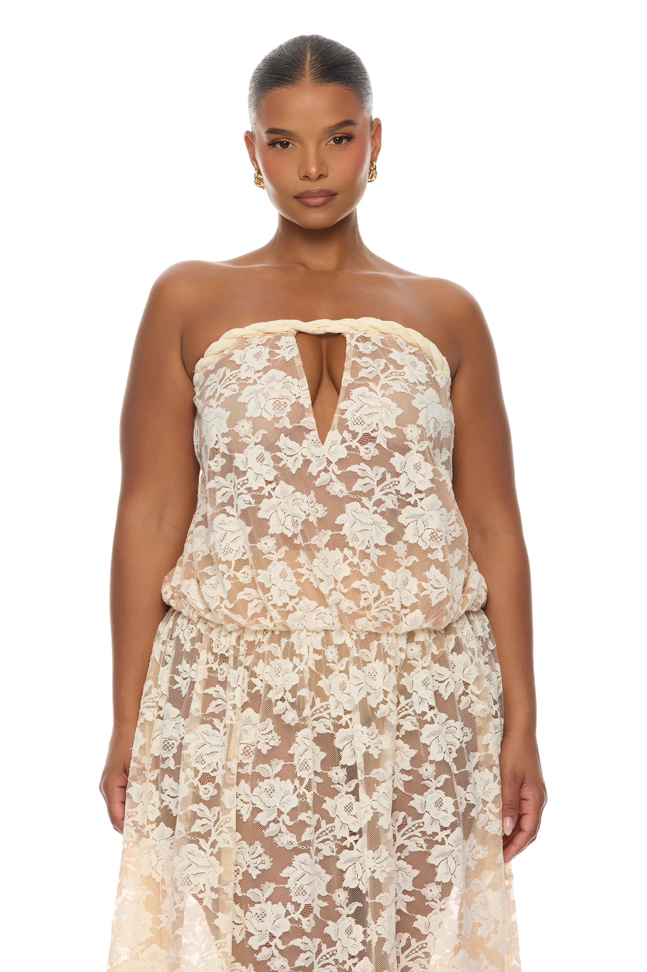Faye Strapless Lace Maxi Dress - Cream - Image 6