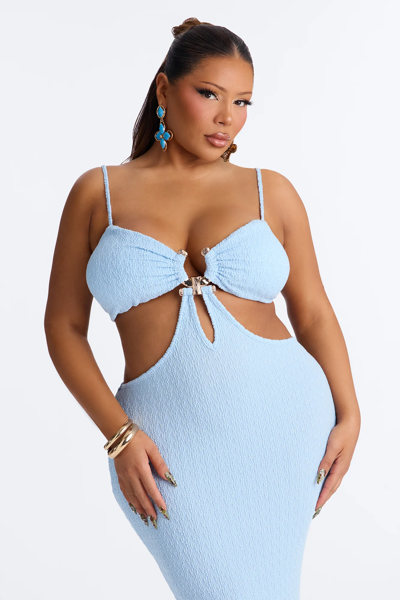 Faye Textured Maxi Dress - Light Blue - Image 6