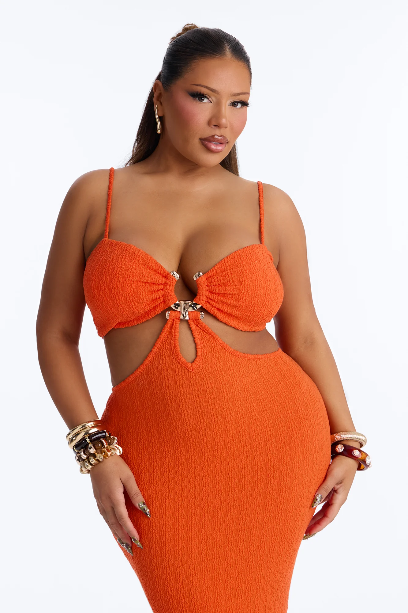 Faye Textured Maxi Dress - Orange - Image 6