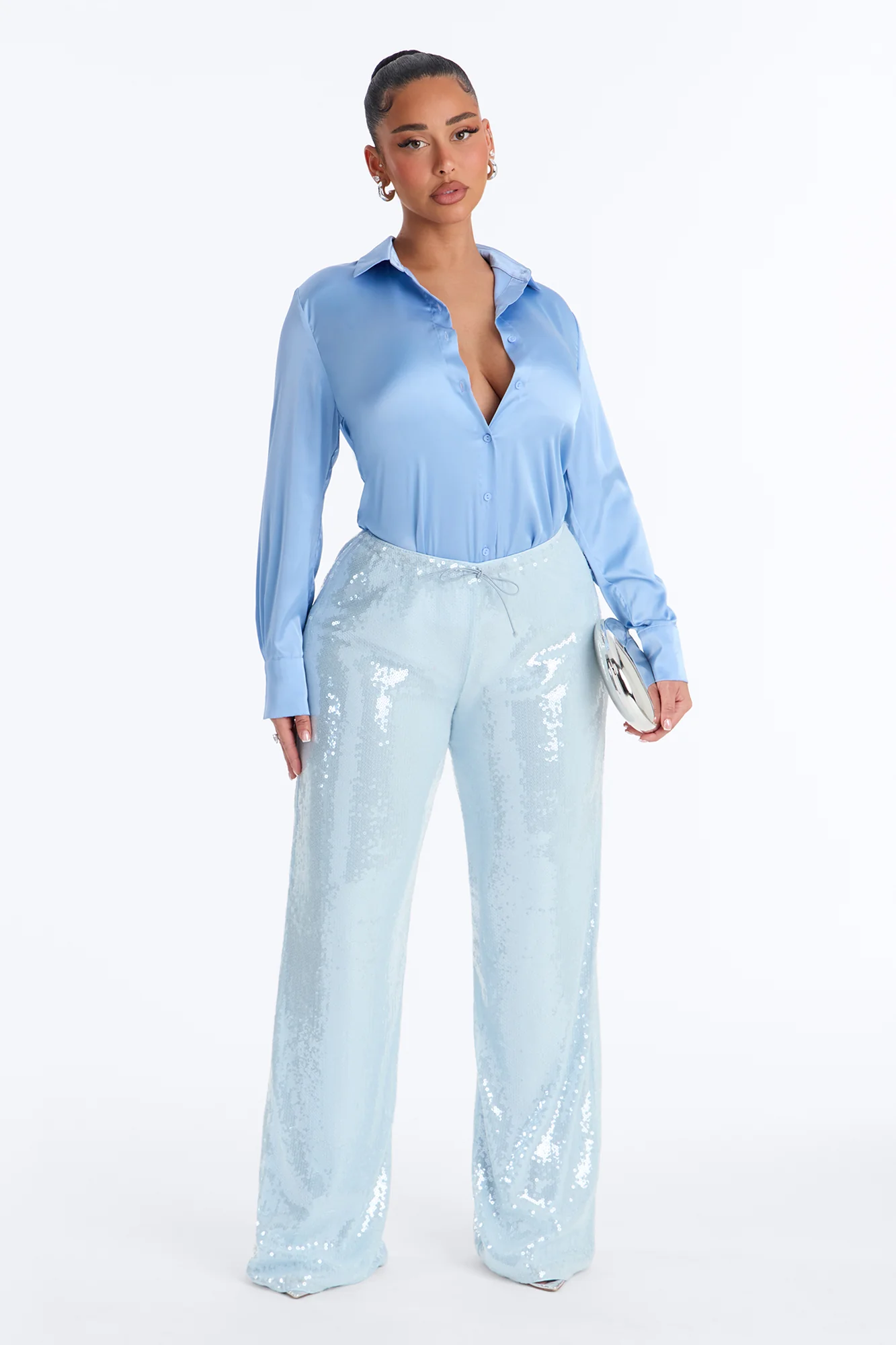 Feelin' Popular Satin Shirt - Periwinkle - Image 2