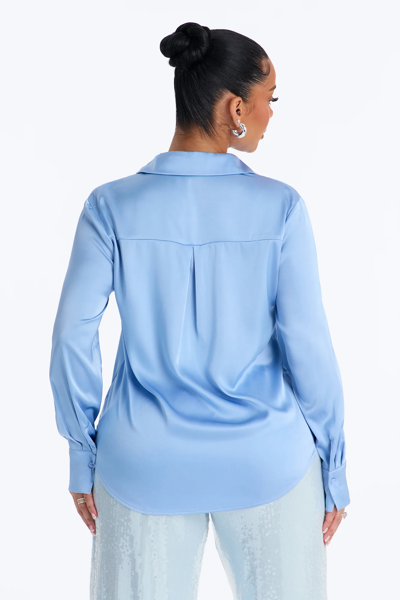 Feelin' Popular Satin Shirt - Periwinkle - Image 4
