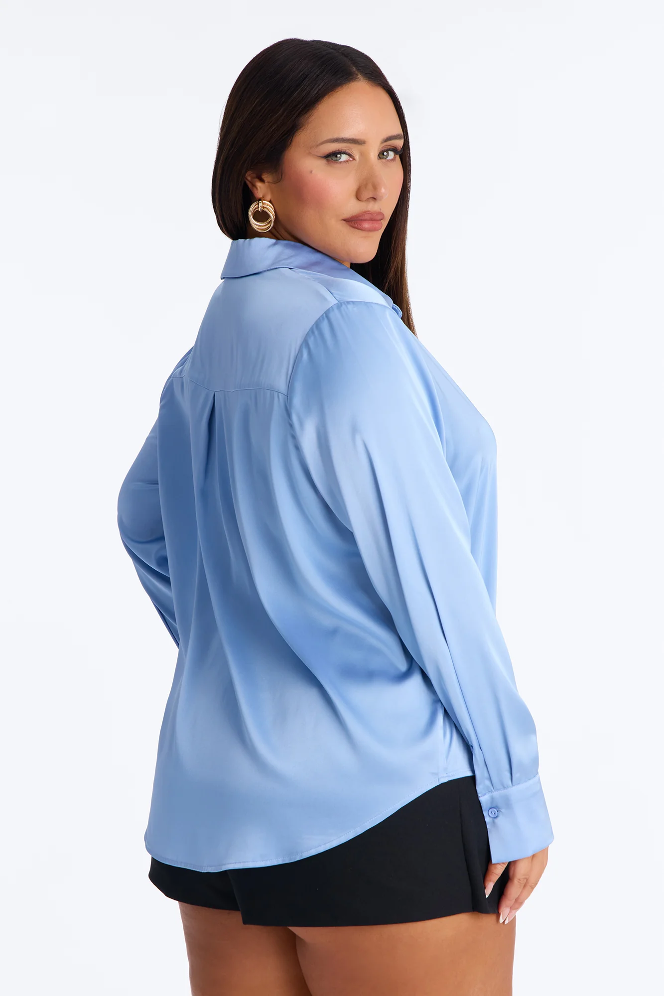 Feelin' Popular Satin Shirt - Periwinkle - Image 8