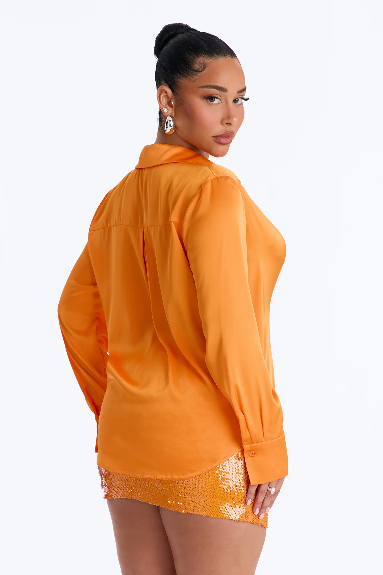 Feelin' Popular Satin Shirt - Tangerine - Image 4