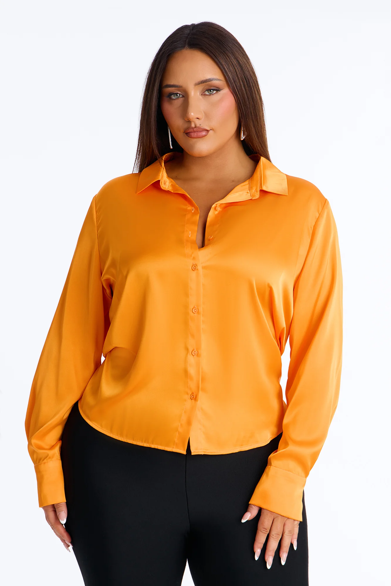 Feelin' Popular Satin Shirt - Tangerine - Image 5