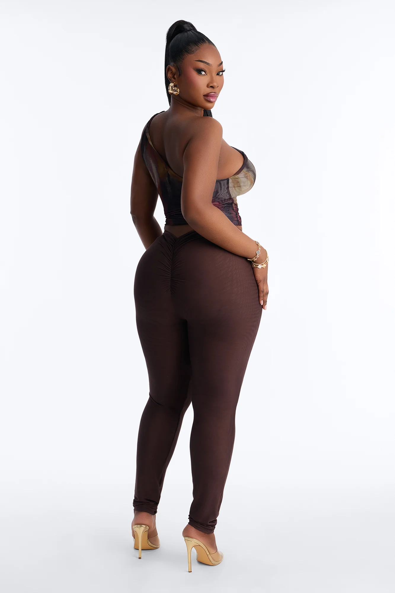 Feeling Cheeky Double Mesh Low Rise Ruched Butt Legging 29″ - Chocolate - Image 9