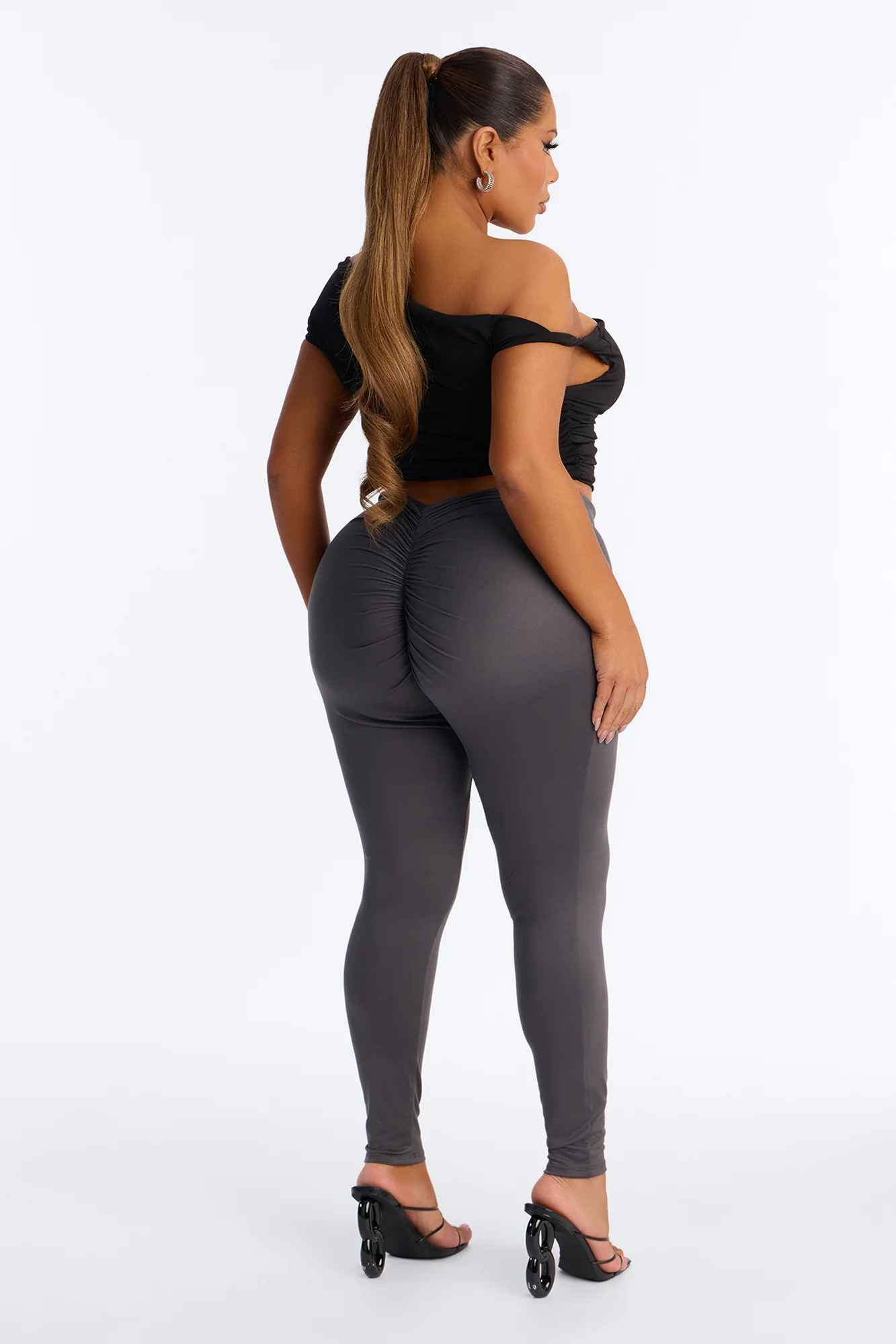 Feeling Cheeky Mid Rise Ruched Butt Legging - Dark Grey - Image 5