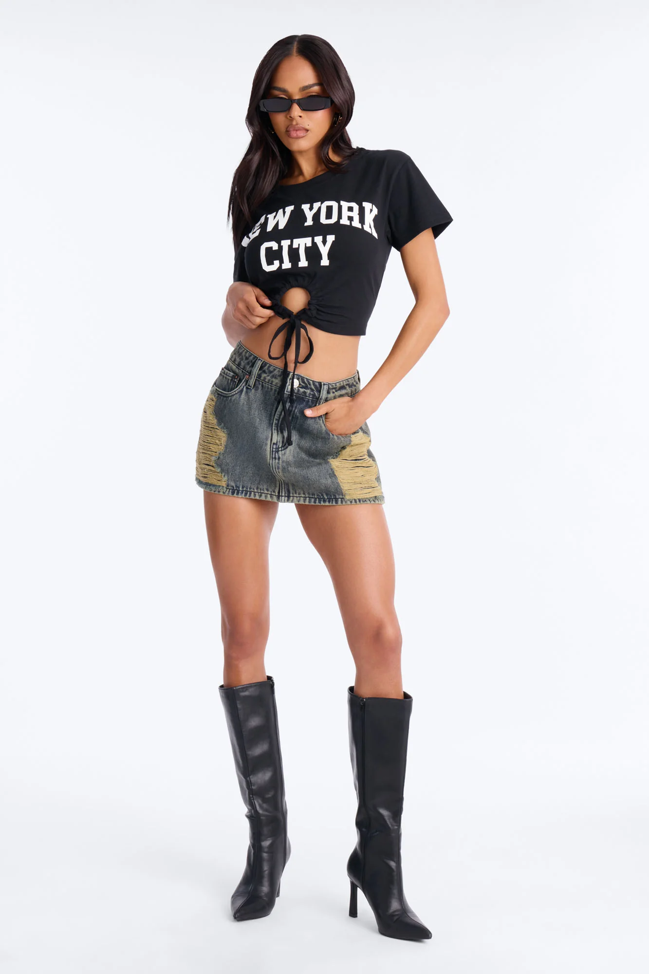 Feeling Destructive Denim Mini Skirt - Vintage Wash - Image 2