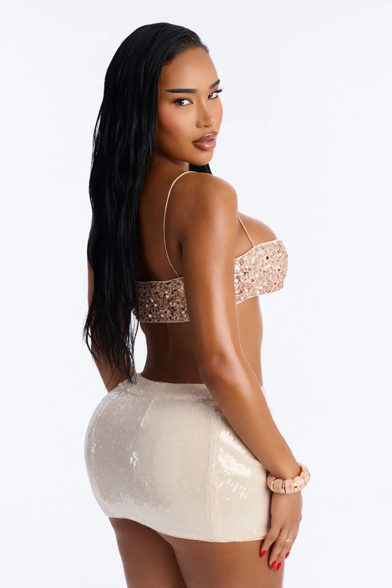 Feeling Expensive Tonight Sequin Bralette - Cream - Image 4