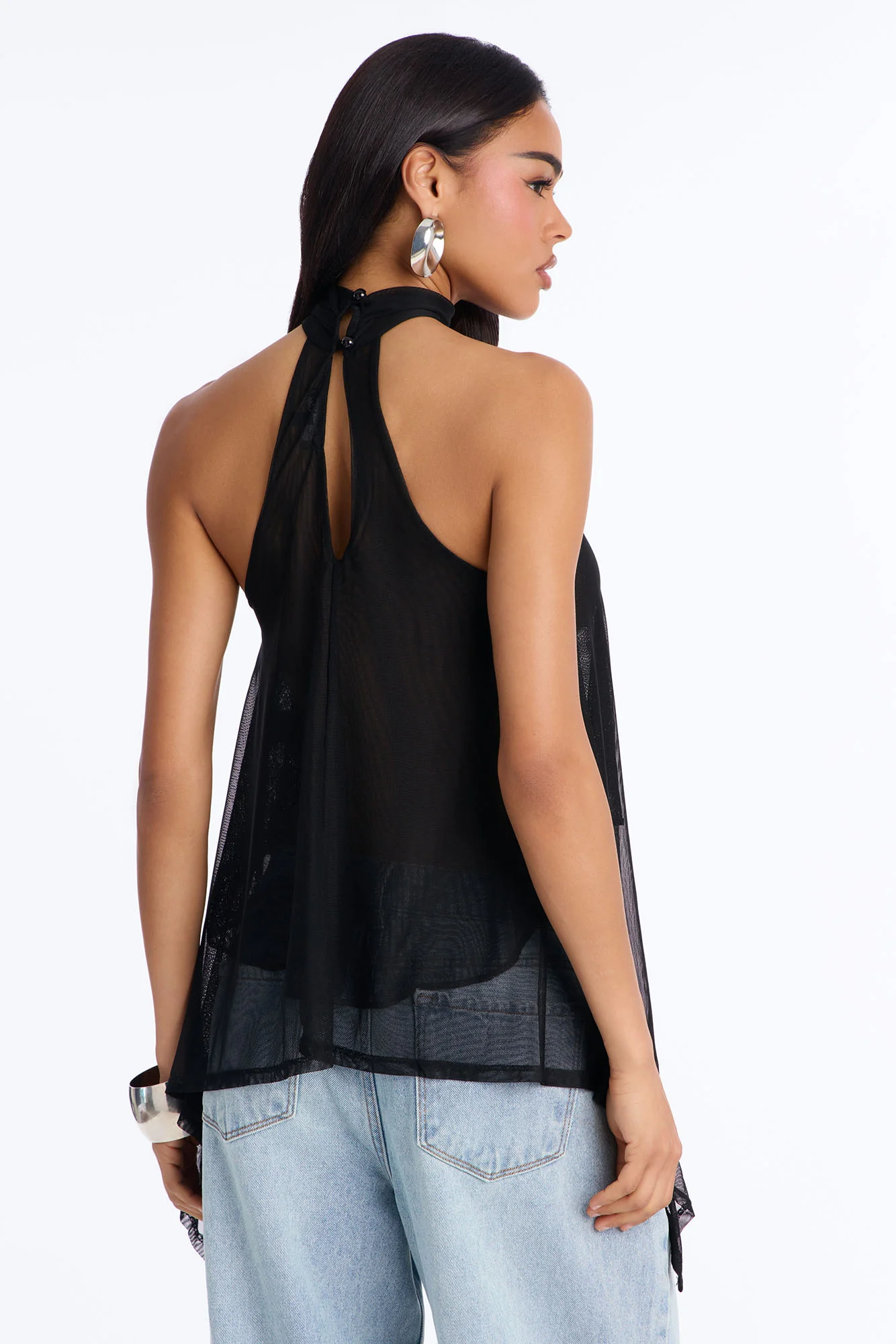 Feeling Fine Sheer Mesh High Neck Sleeveless Top - Black - Image 3