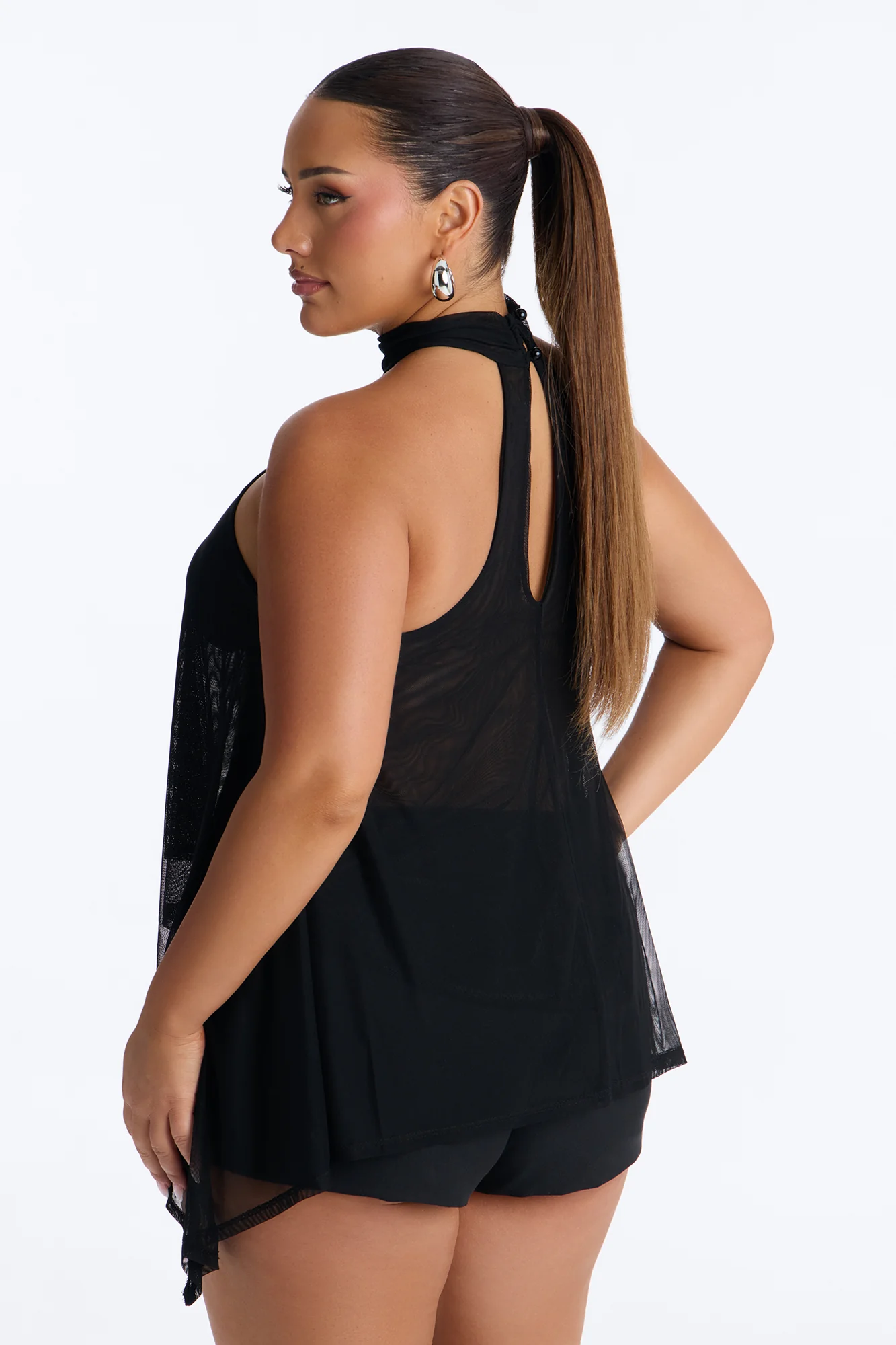 Feeling Fine Sheer Mesh High Neck Sleeveless Top - Black - Image 7