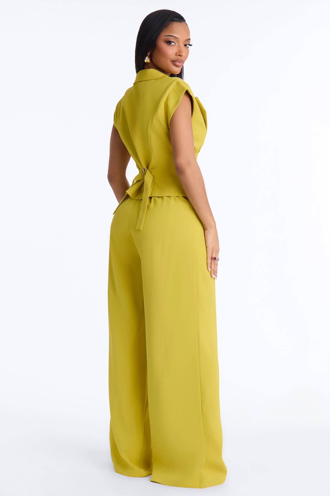 Feeling Polished Cinched Vest Pant Set - Chartreuse - Image 4
