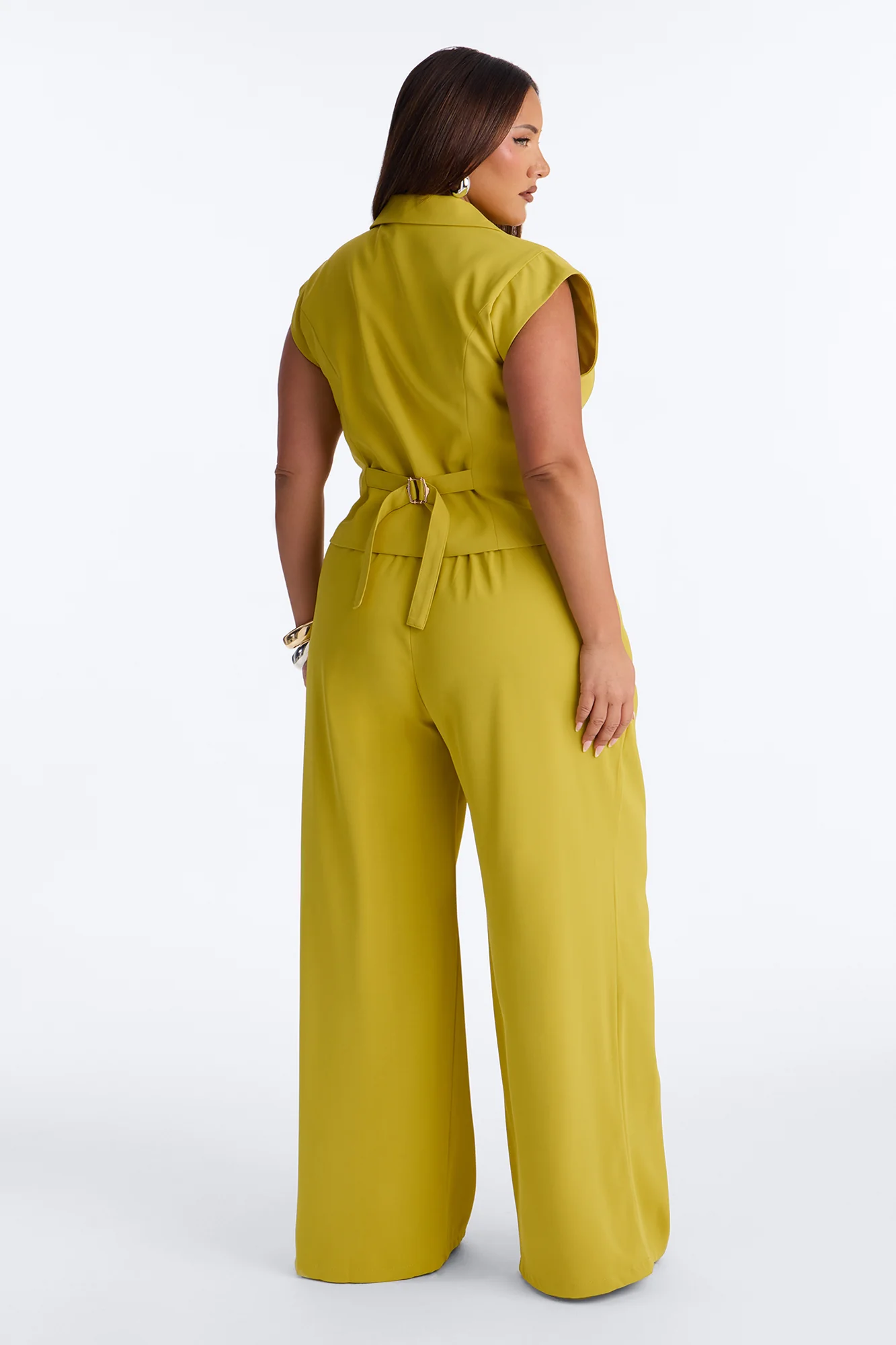 Feeling Polished Cinched Vest Pant Set - Chartreuse - Image 8