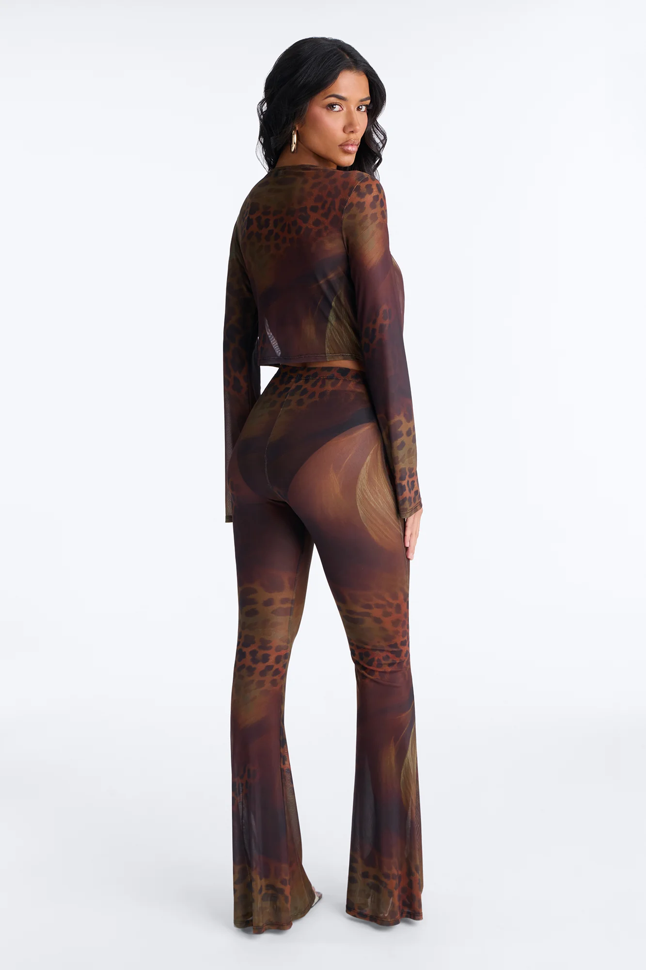 Feeling Tempted Cowl Leopard Mesh Pant Set - Brown/combo - Image 3