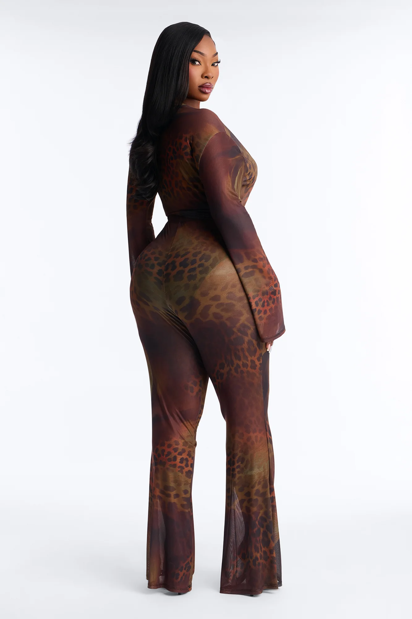 Feeling Tempted Cowl Leopard Mesh Pant Set - Brown/combo - Image 7