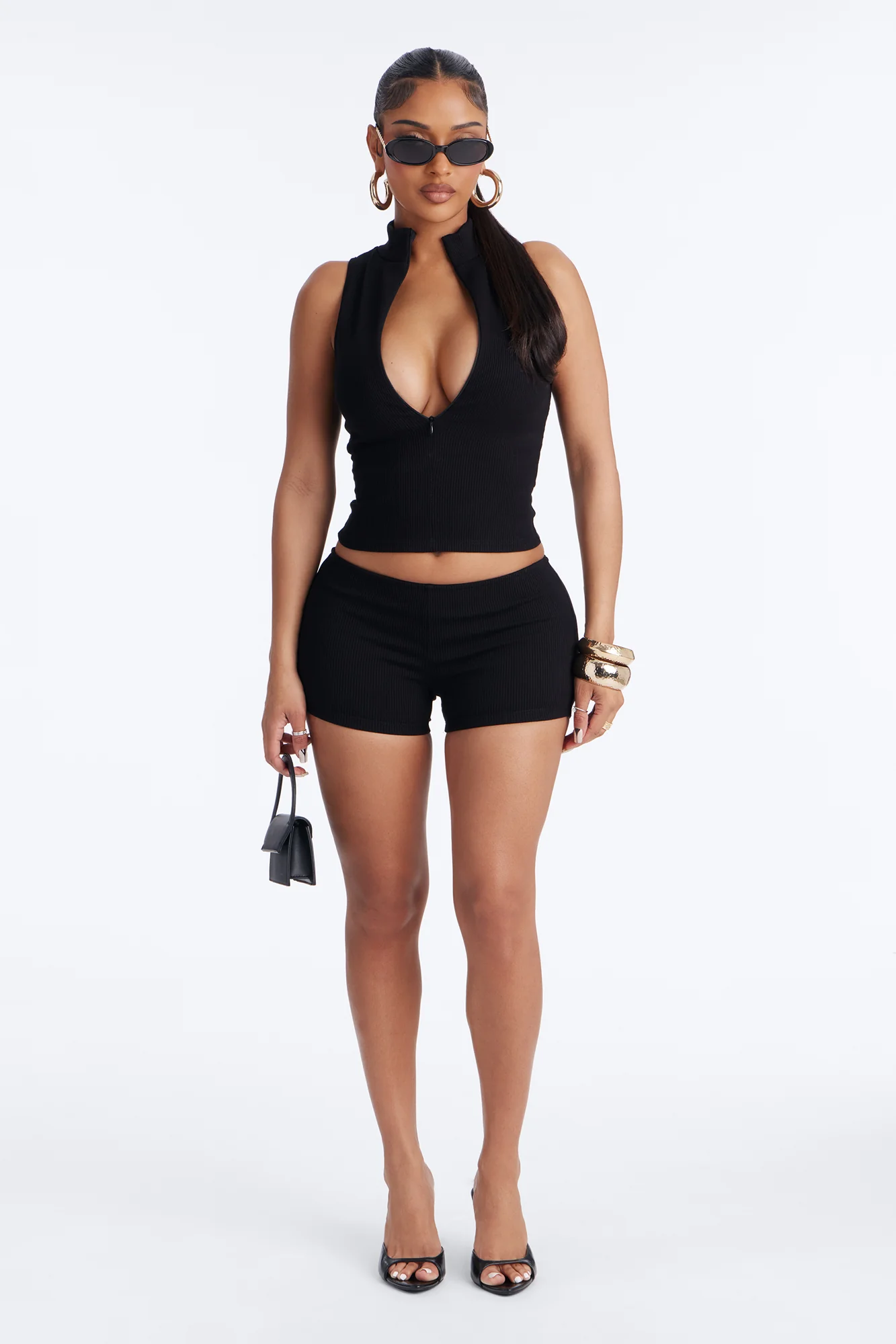 Felicia Snatched Micro Mini Short Set - Black