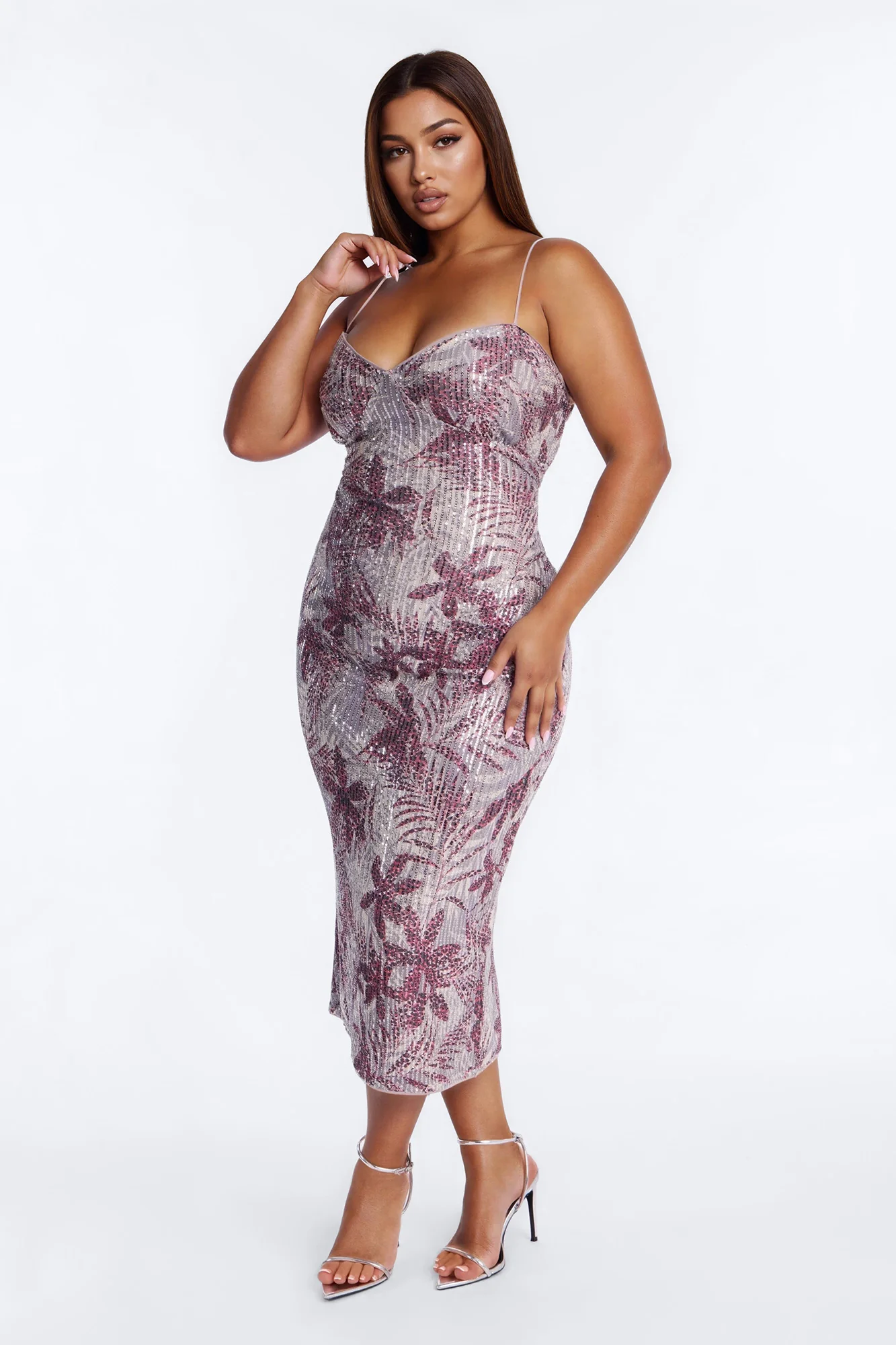 Felicity Printed Sequin Midi Dress - Red - Image 6