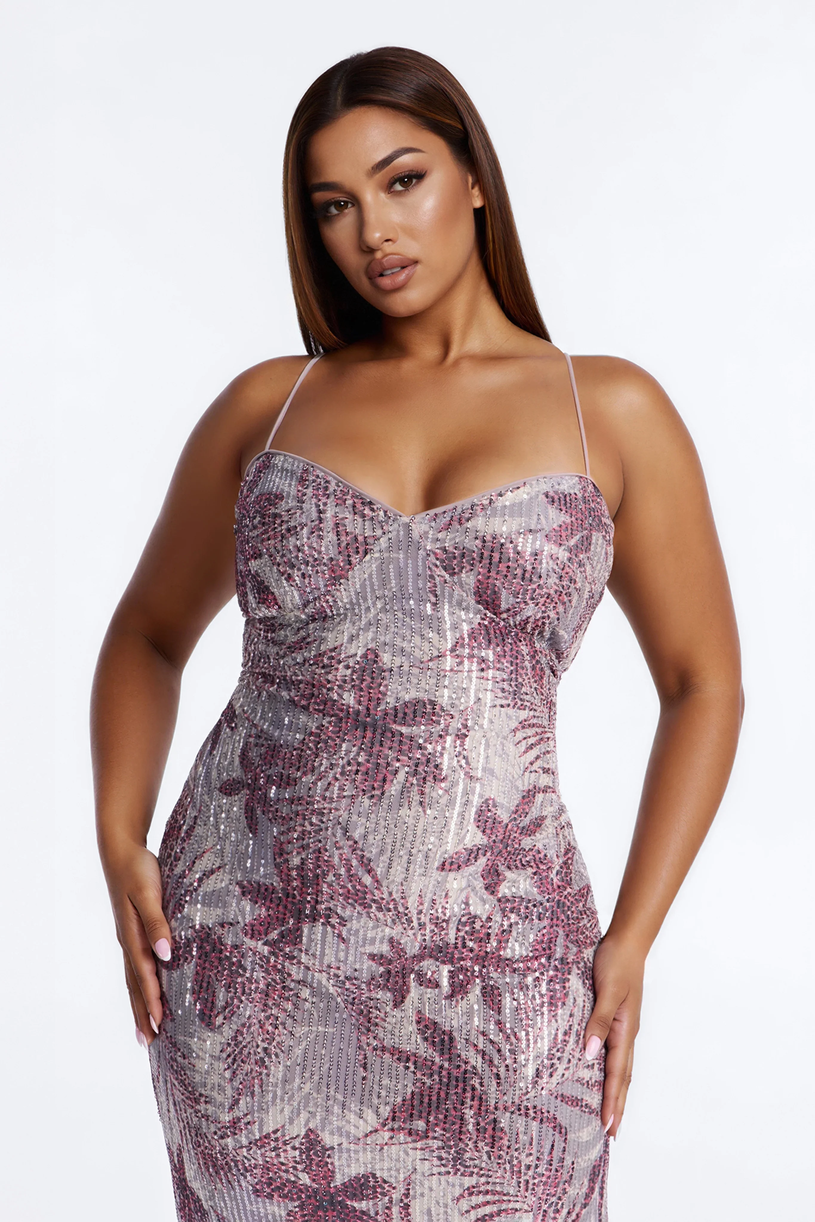 Felicity Printed Sequin Midi Dress - Red - Image 7