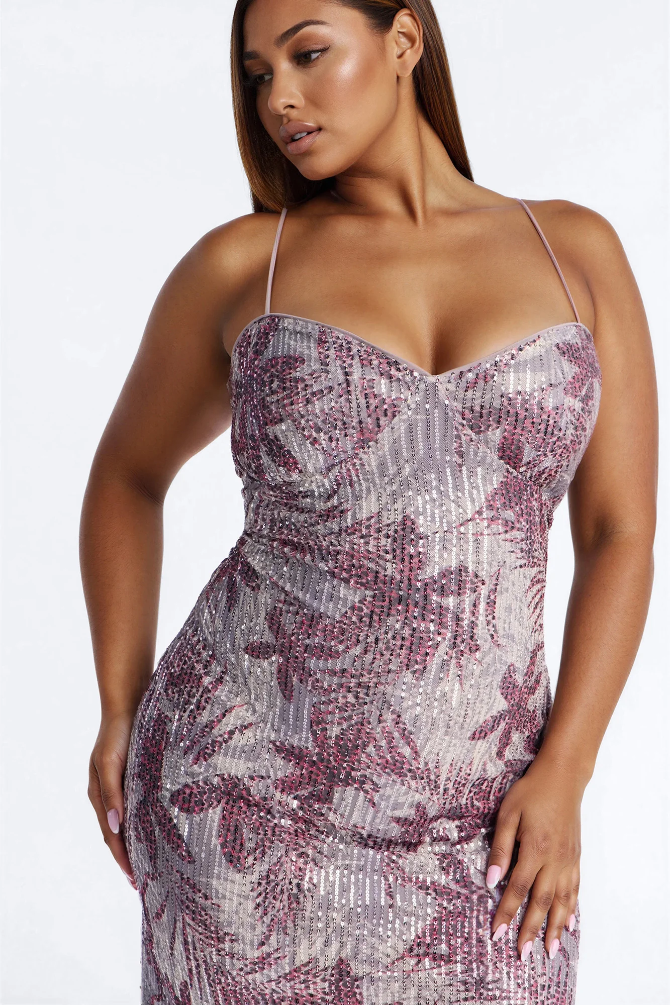 Felicity Printed Sequin Midi Dress - Red - Image 8