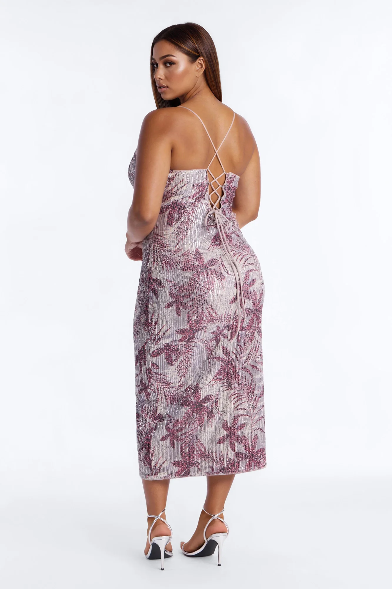 Felicity Printed Sequin Midi Dress - Red - Image 9