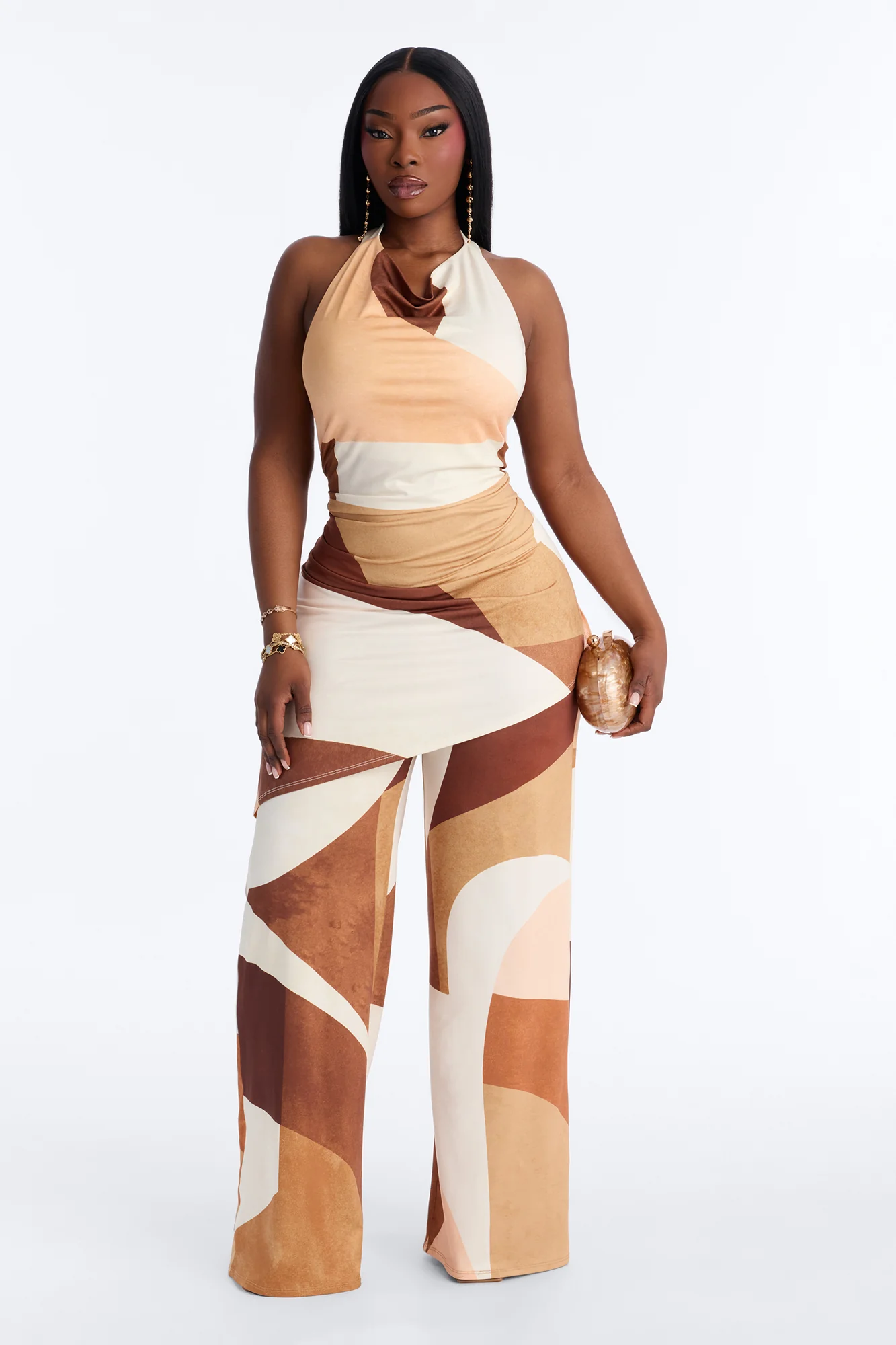 Felicity Straight Leg 2 Piece Jumpsuit - Brown - Image 5