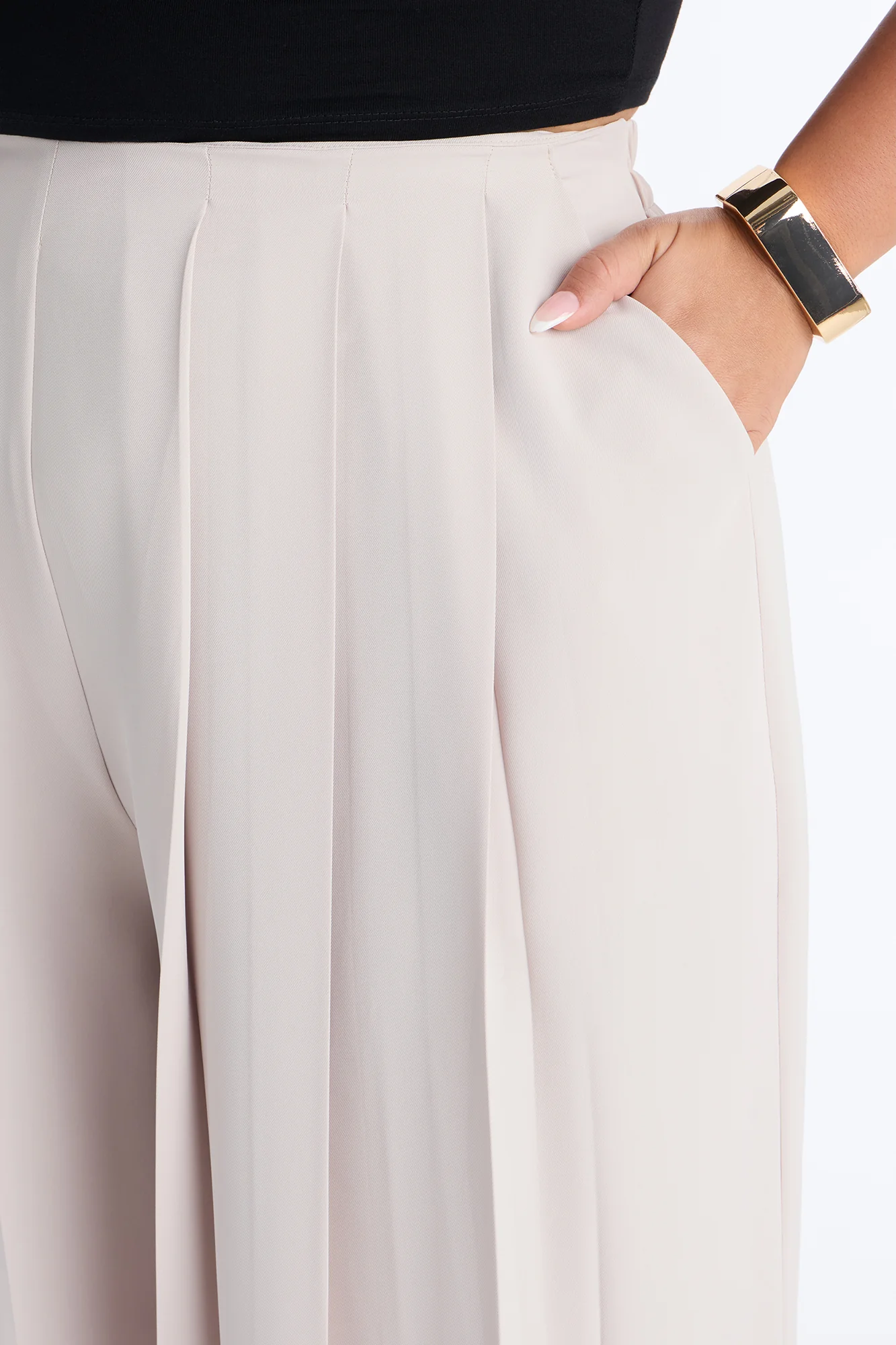 Feminine Feel Crepe Wide Leg Pant 33″ - Beige - Image 7