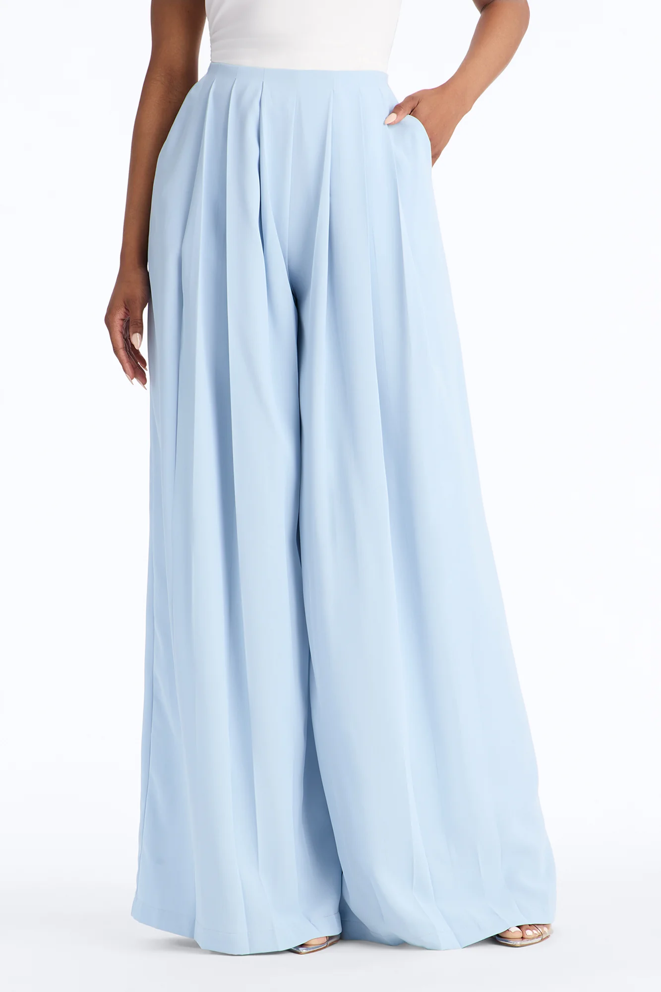 Feminine Feel Crepe Wide Leg Pant 33″ - Light Blue - Image 2