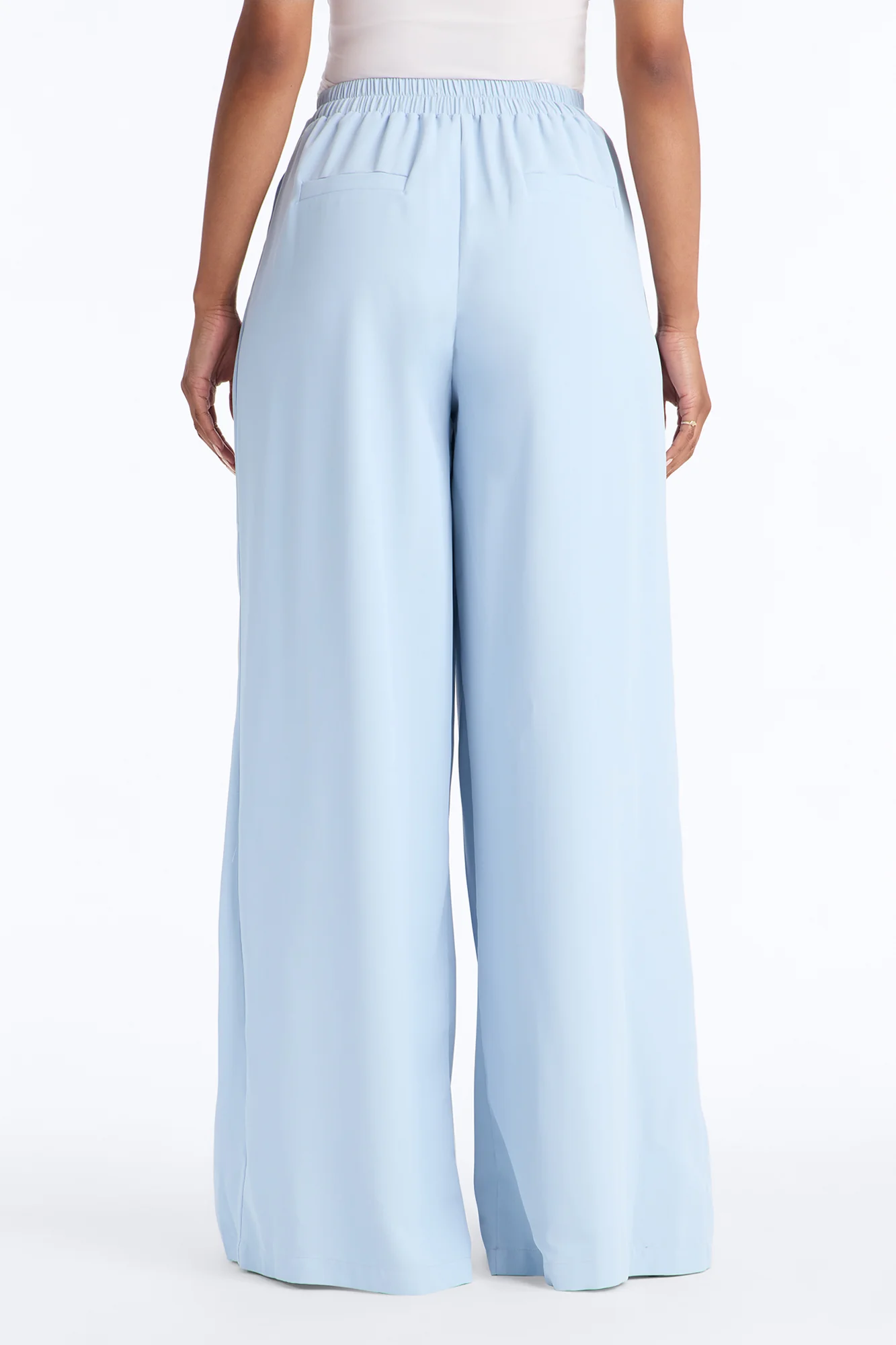 Feminine Feel Crepe Wide Leg Pant 33″ - Light Blue - Image 4